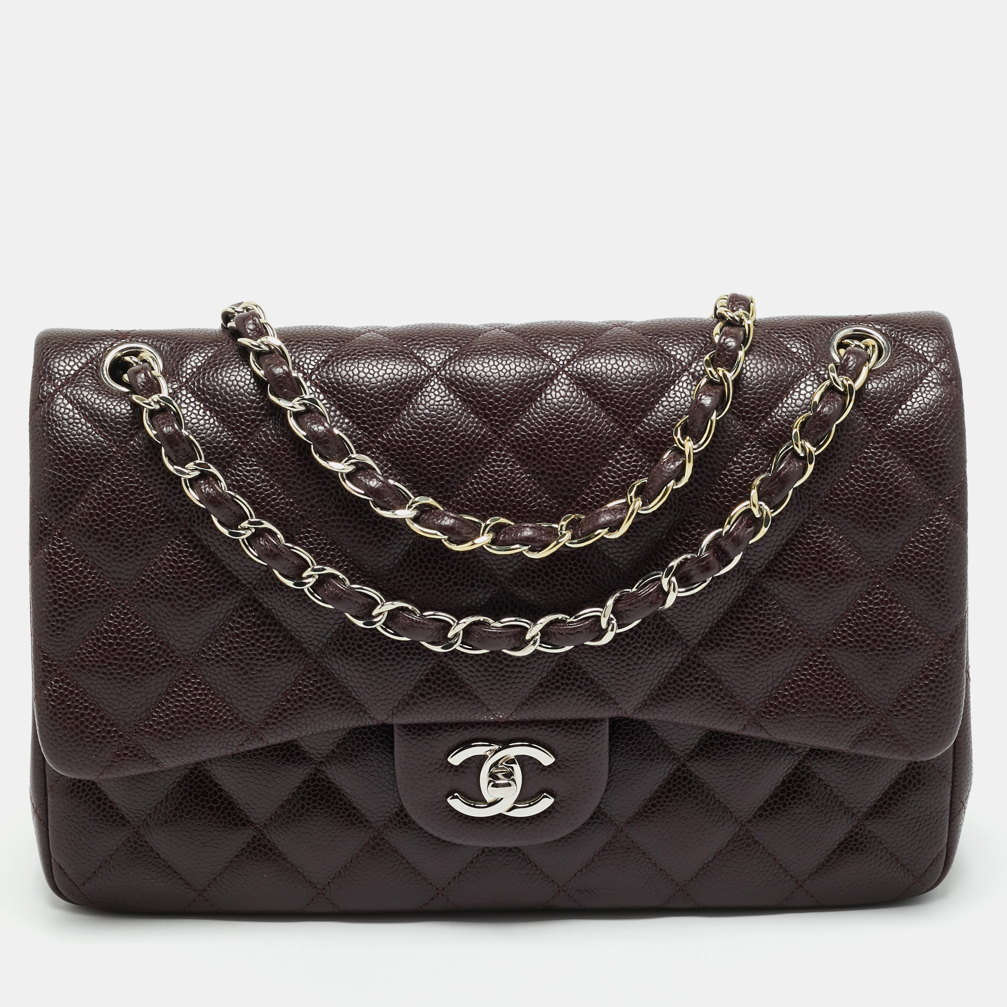 

Chanel Burgundy Quilted Caviar Leather Jumbo Classic Double Flap Bag