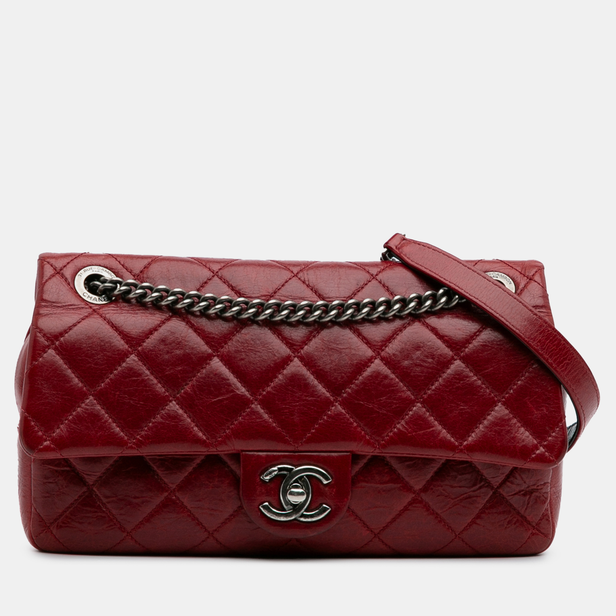 

Chanel Red Medium Glazed Calfskin Duo Color Flap