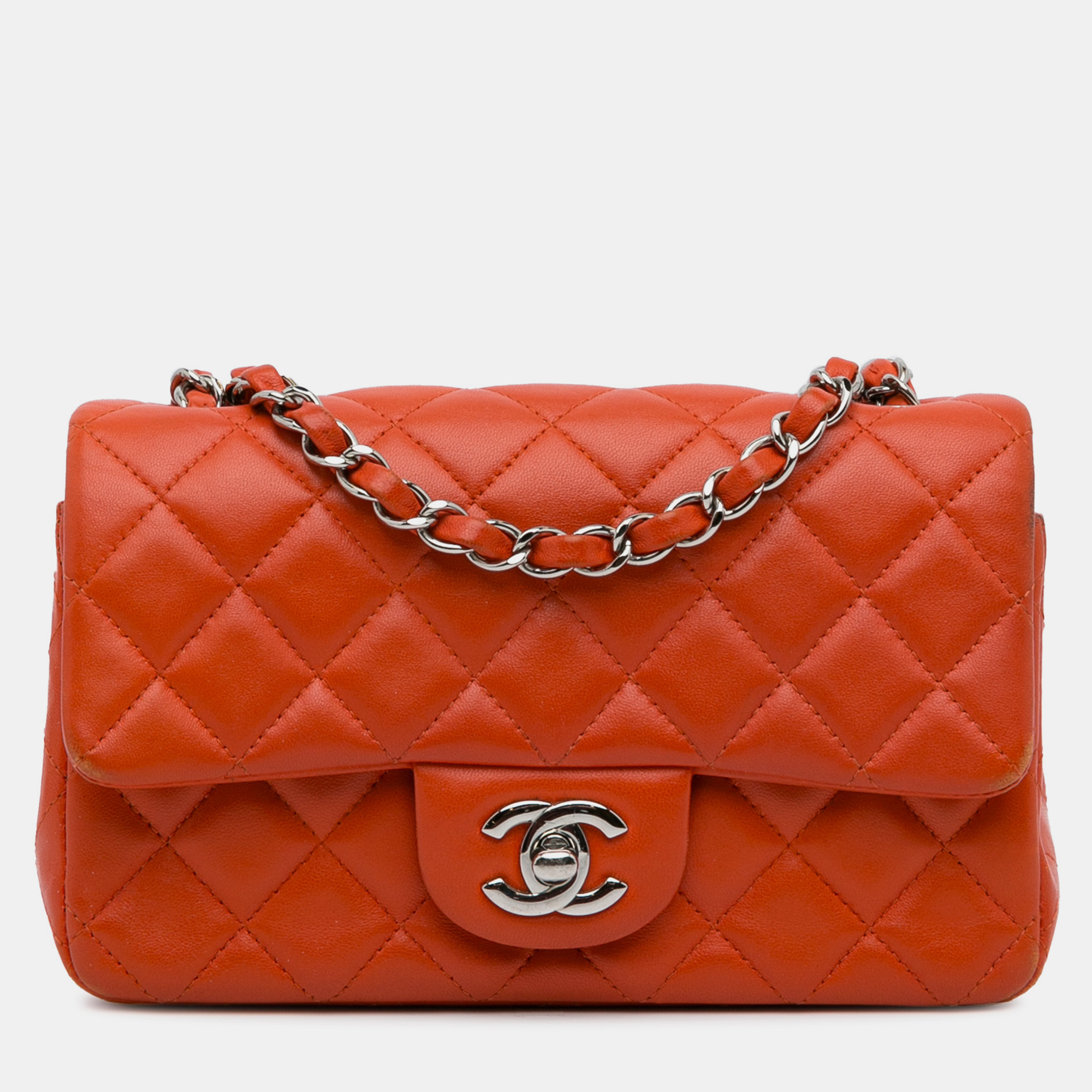 

Chanel Orange Mini Rectangular Classic Lambskin Single Flap