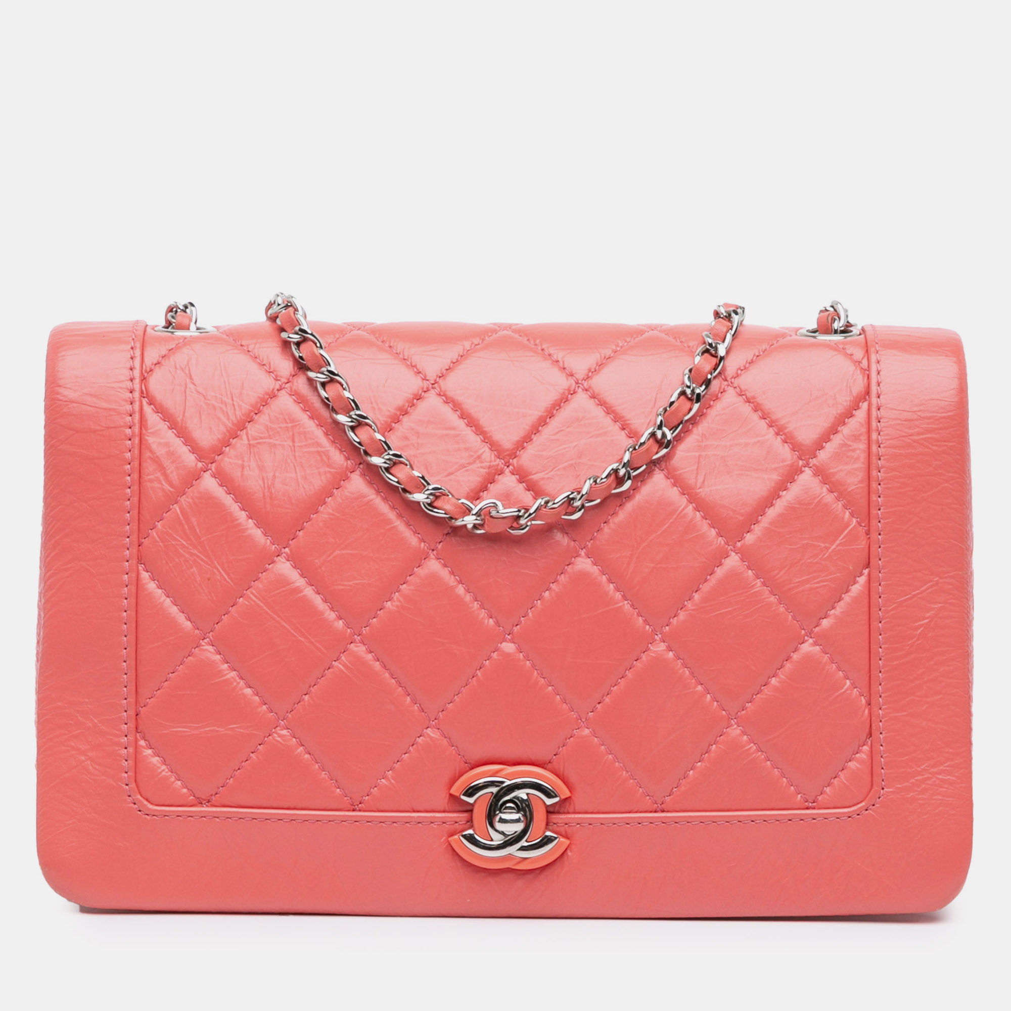 

Chanel Pink Crumpled Calfskin Bi Quilted Vintage Full Flap