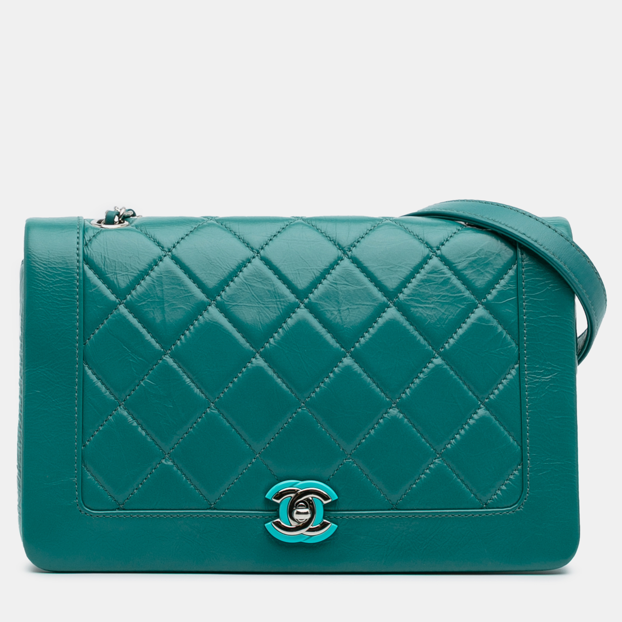 

Chanel Blue Crumpled Calfskin Bi Quilted Vintage Full Flap