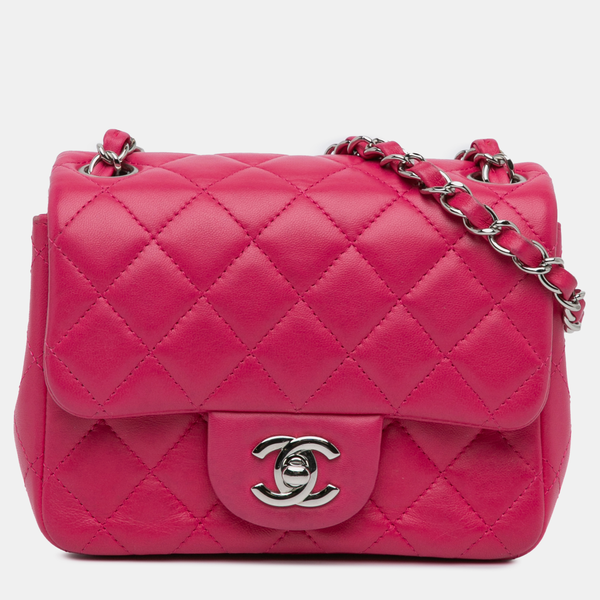

Chanel Pink Mini Square Classic Lambskin Single Flap