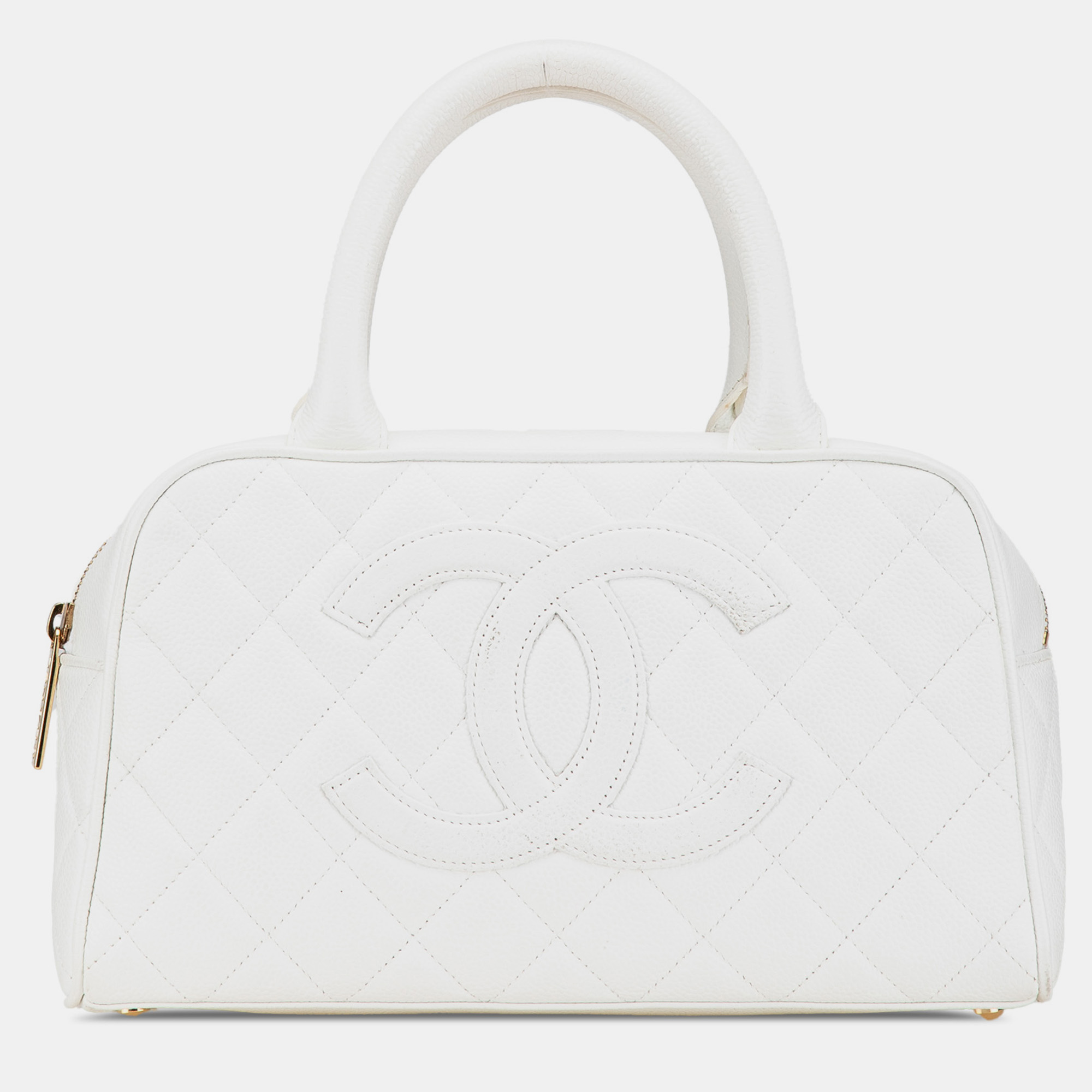 

Chanel White CC Quilted Caviar Bowling Bag