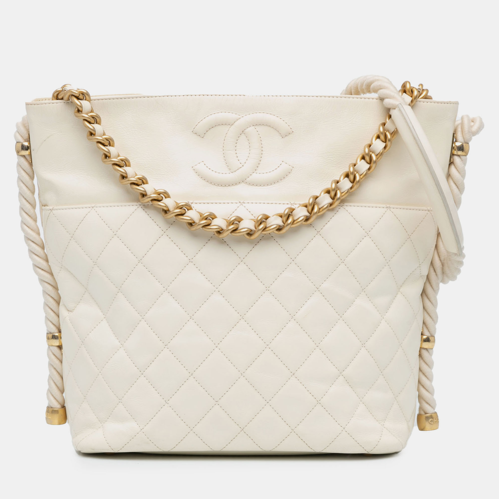 

Chanel White Crumpled Calfskin En Vogue Rope Satchel