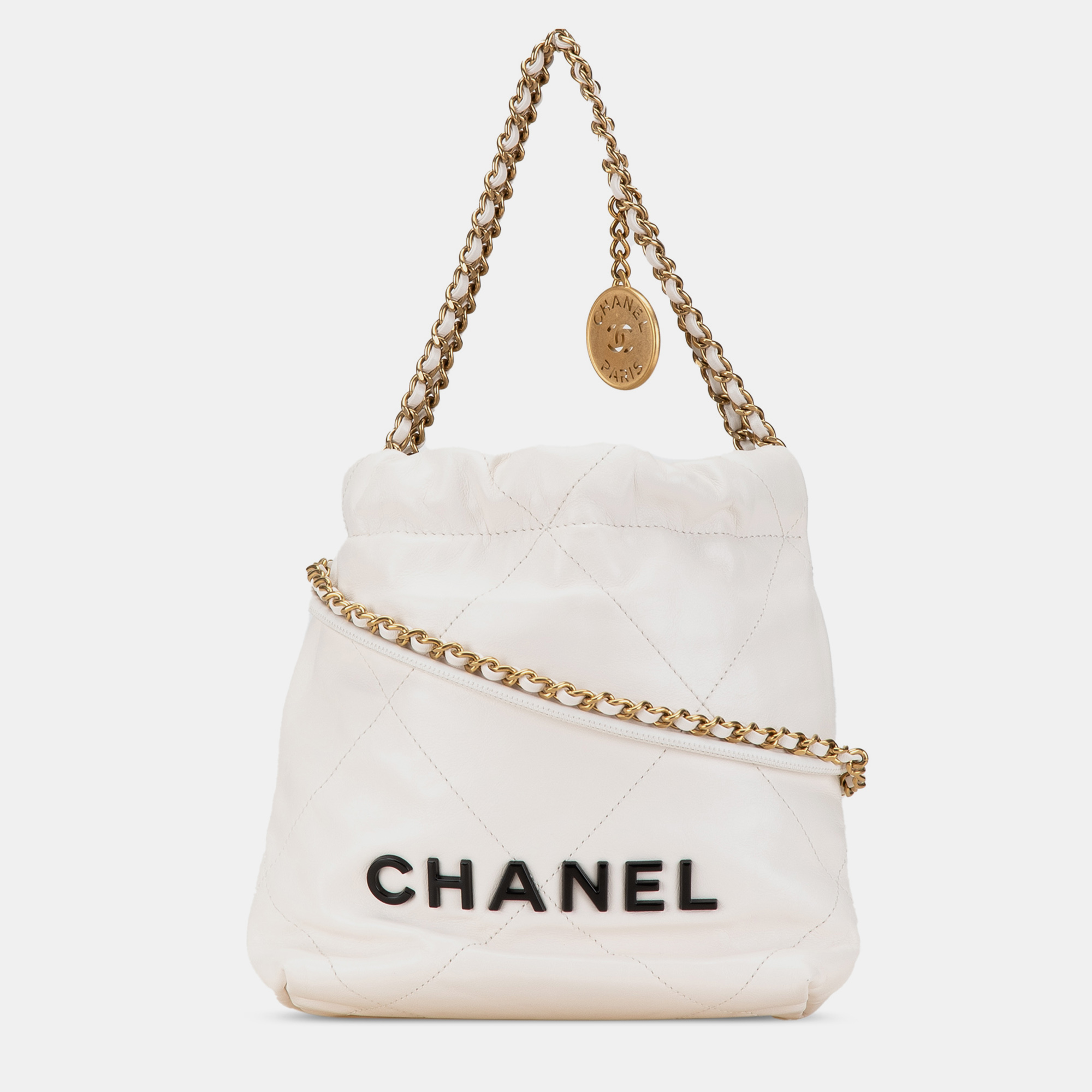 

Chanel White Mini Shiny Calfskin 22 Hobo