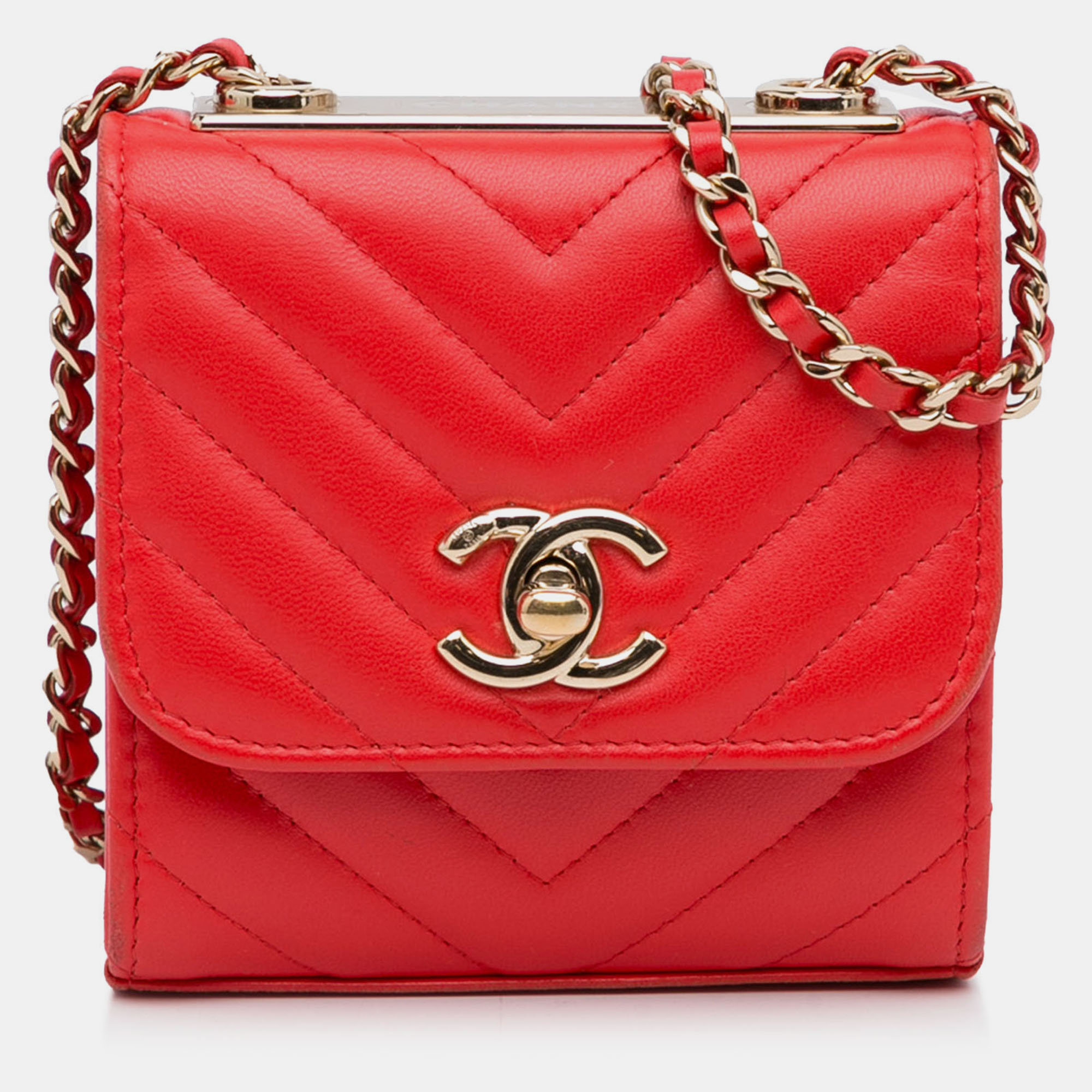 

Chanel Red Mini Chevron Lambskin Trendy CC Chain Wallet