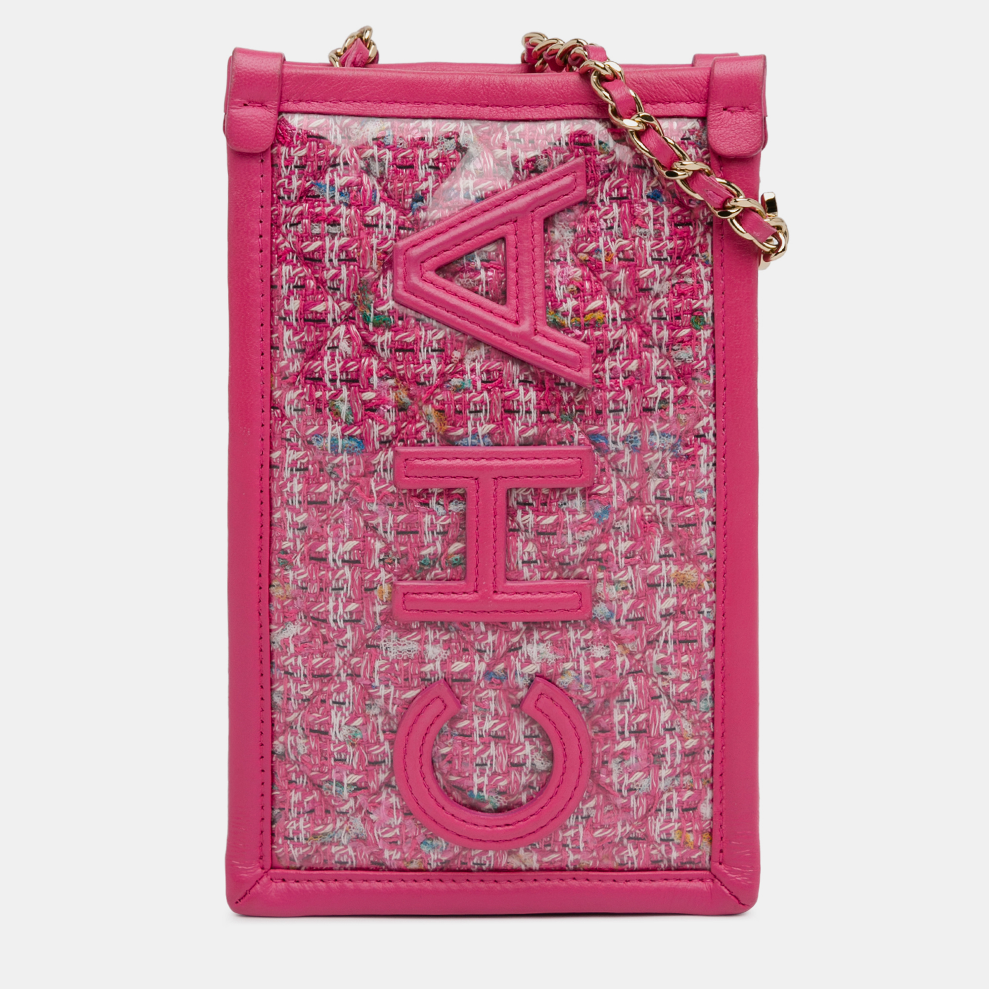 

Chanel Pink Tweed and PVC Phone Clutch with Chain
