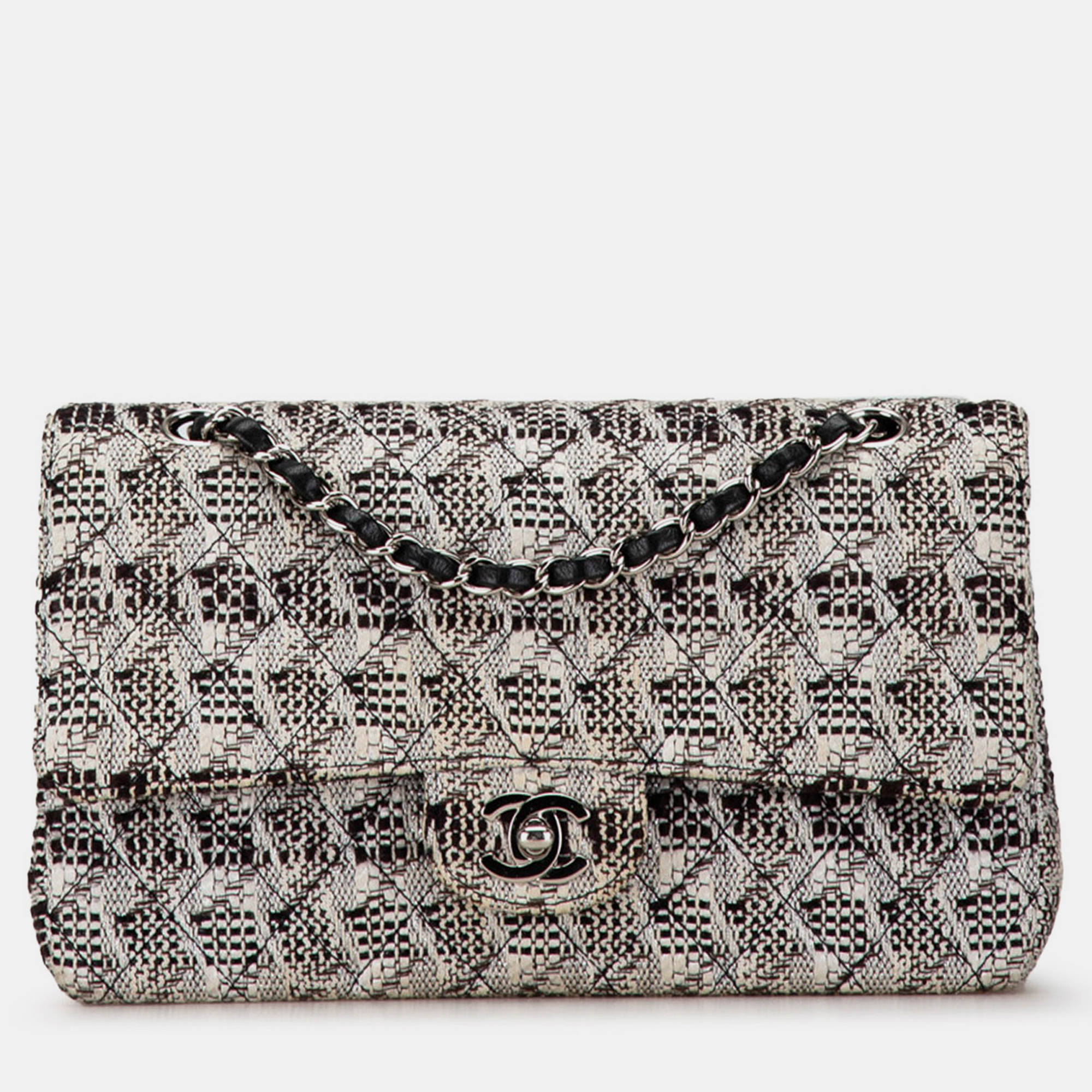 

Chanel White Medium Classic Tweed Double Flap