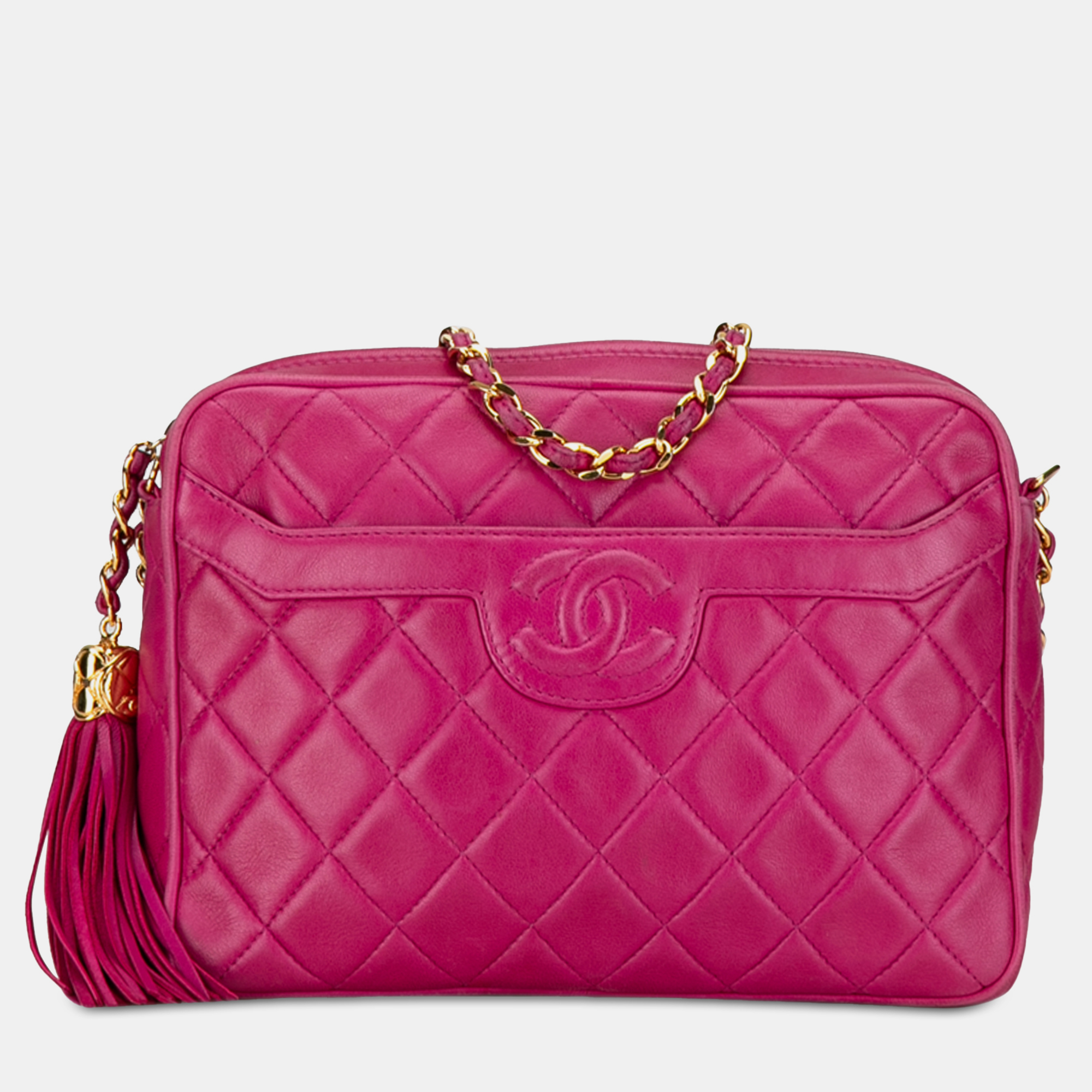 

Chanel Pink CC Quilted Lambskin Tassel Crossbody