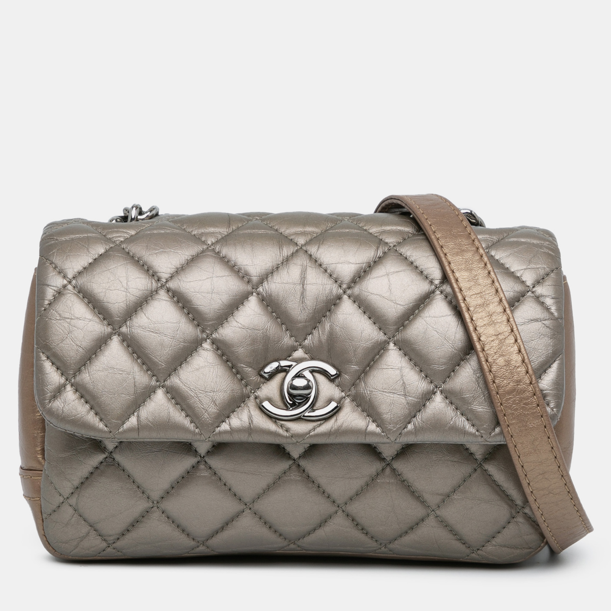 

Chanel Brown Mini Quilted Metallic Calfskin Lady Pearly Flap