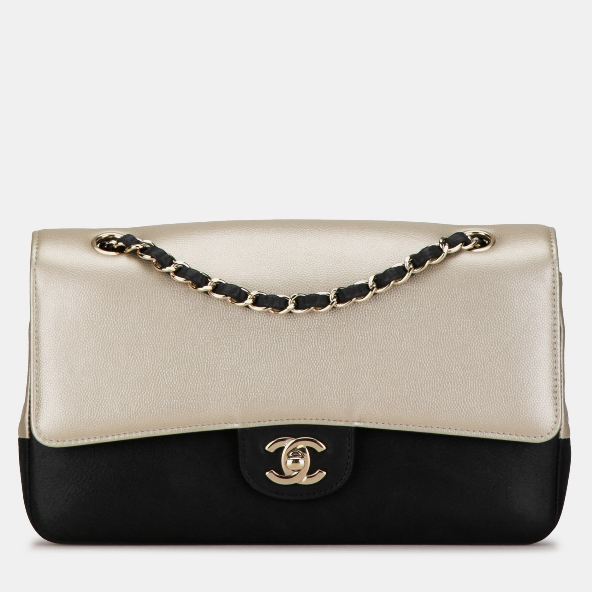 

Chanel Black Silver Medium Classic Bicolor Caviar Double Flap