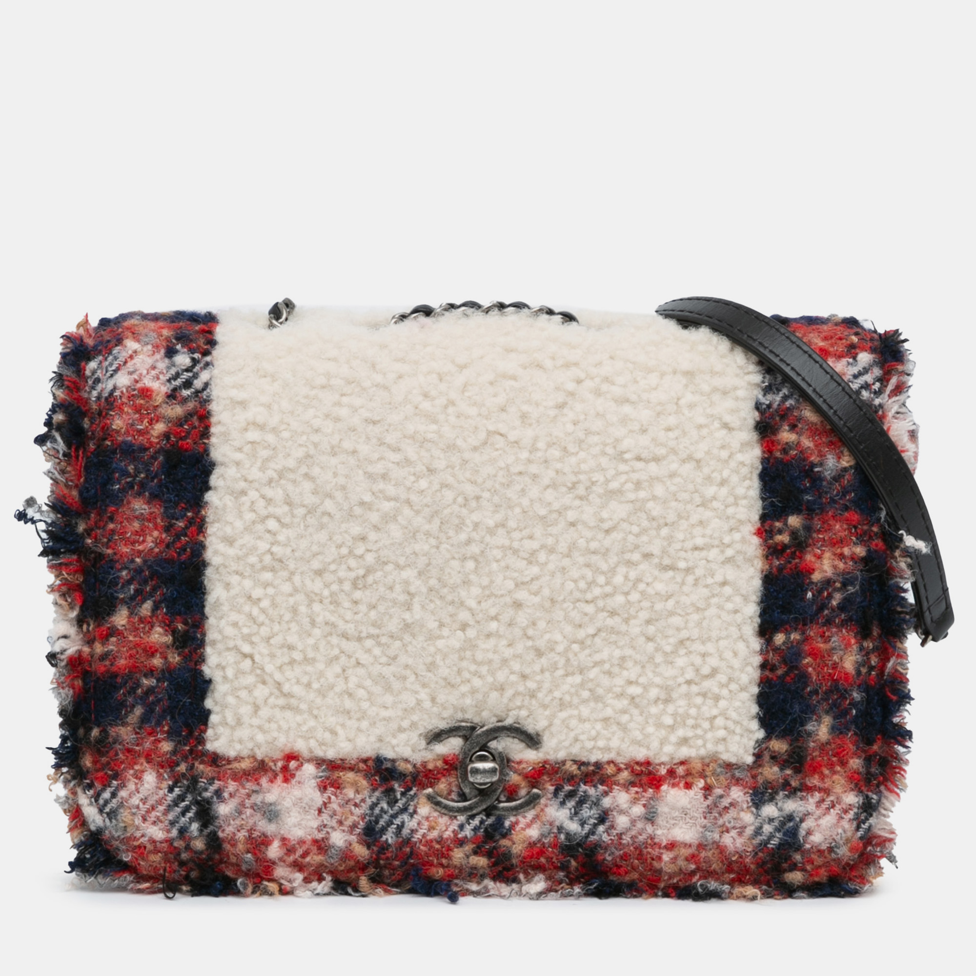 

Chanel Multicolor CC Tweed and Shearling Single Flap