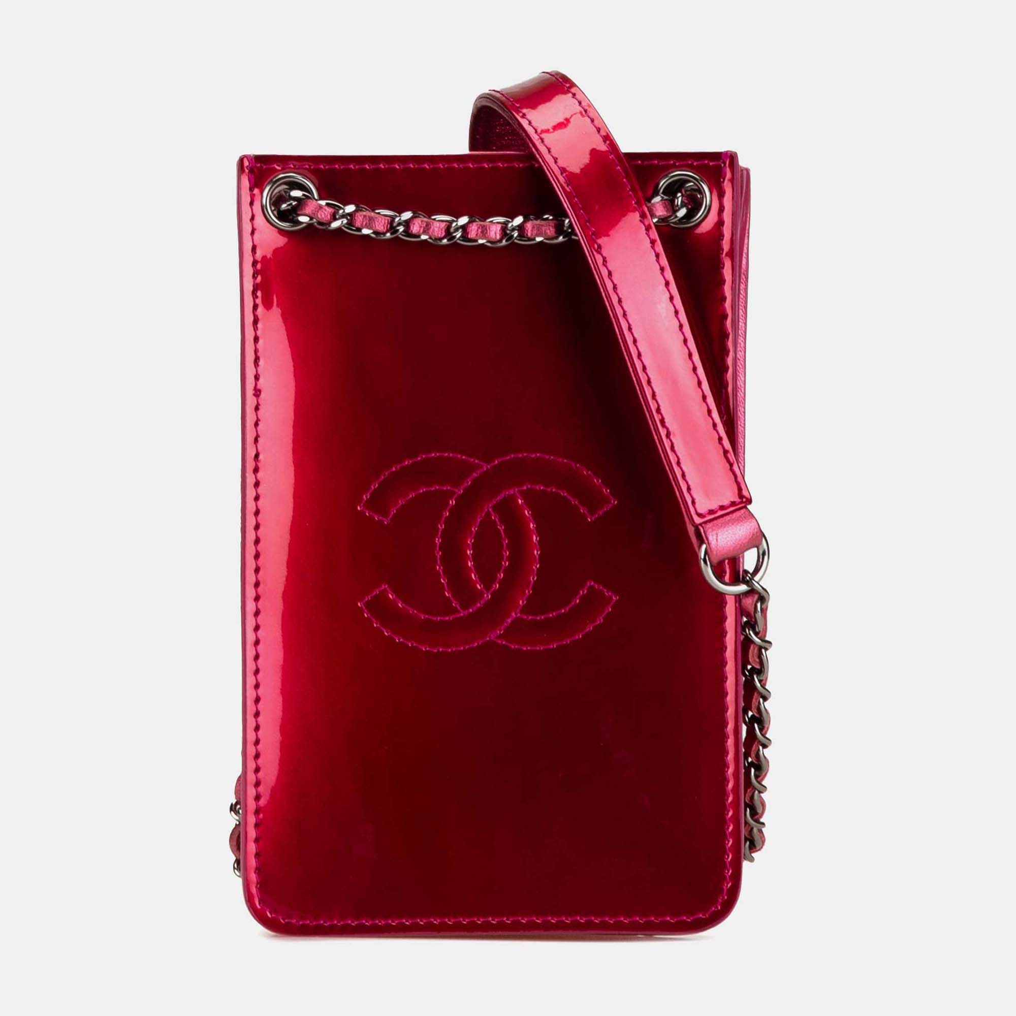 

Chanel Pink CC Patent Phone Holder Crossbody