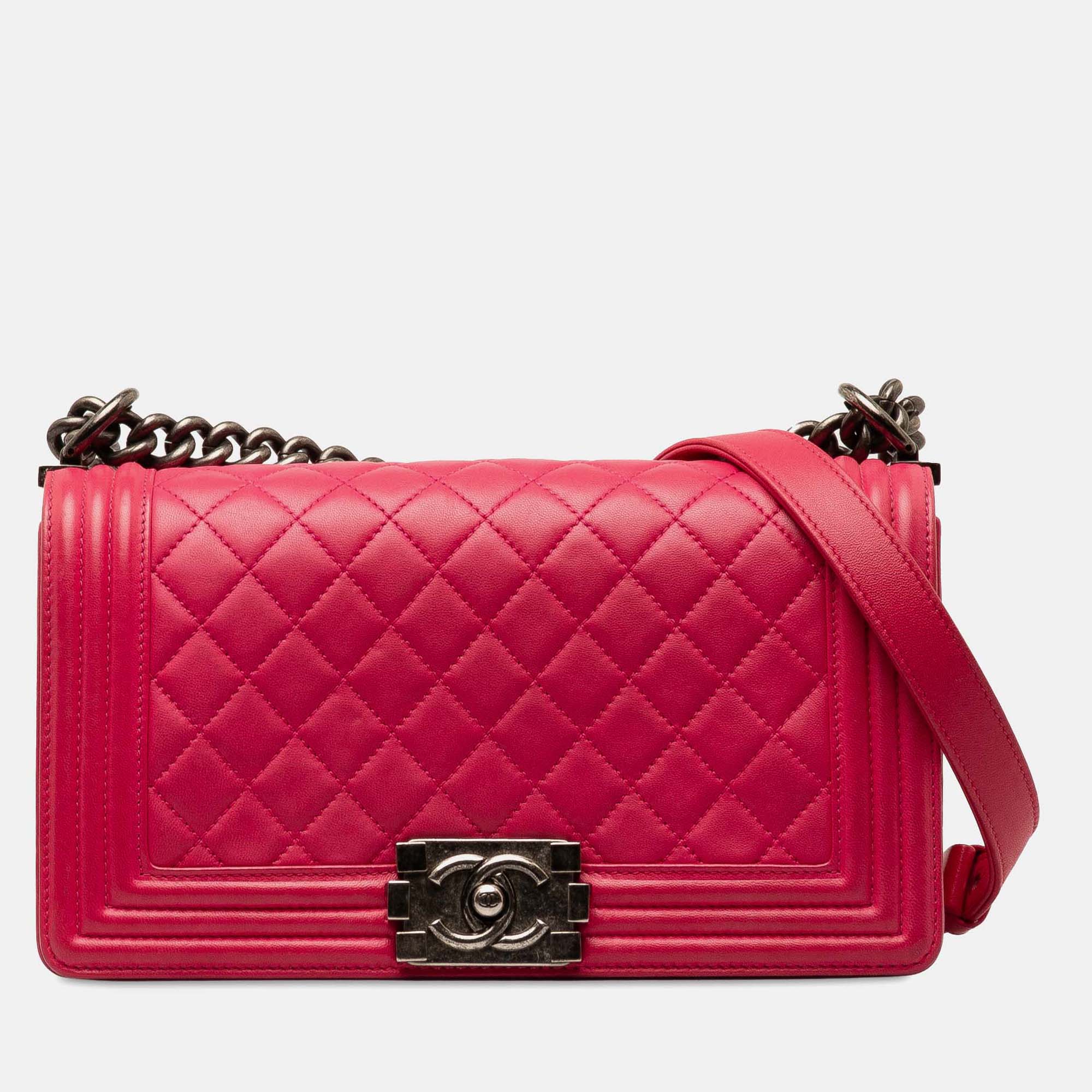 

Chanel Pink Old Medium Quilted Lambskin Boy Flap