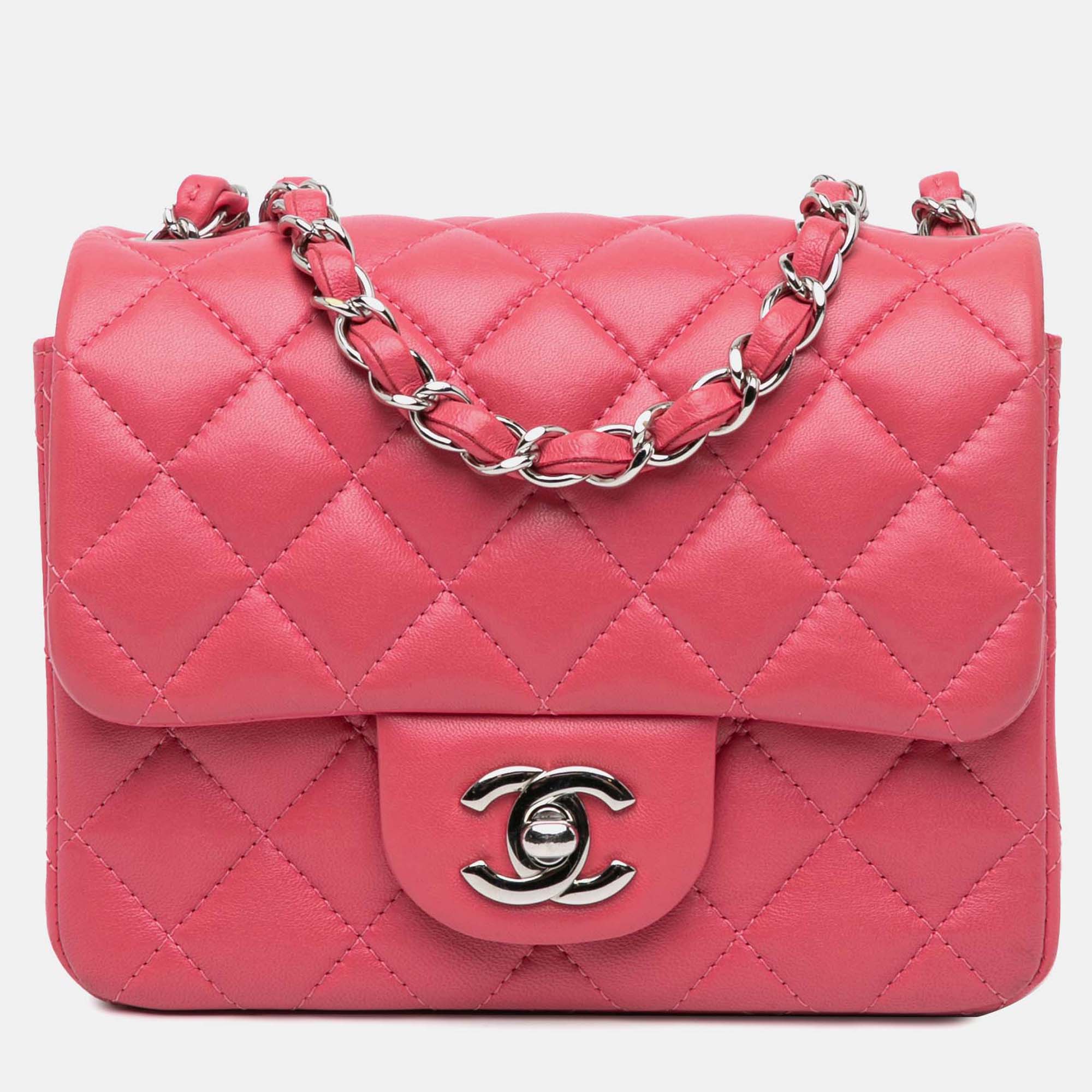 

Chanel Pink Mini Square Classic Lambskin Single Flap