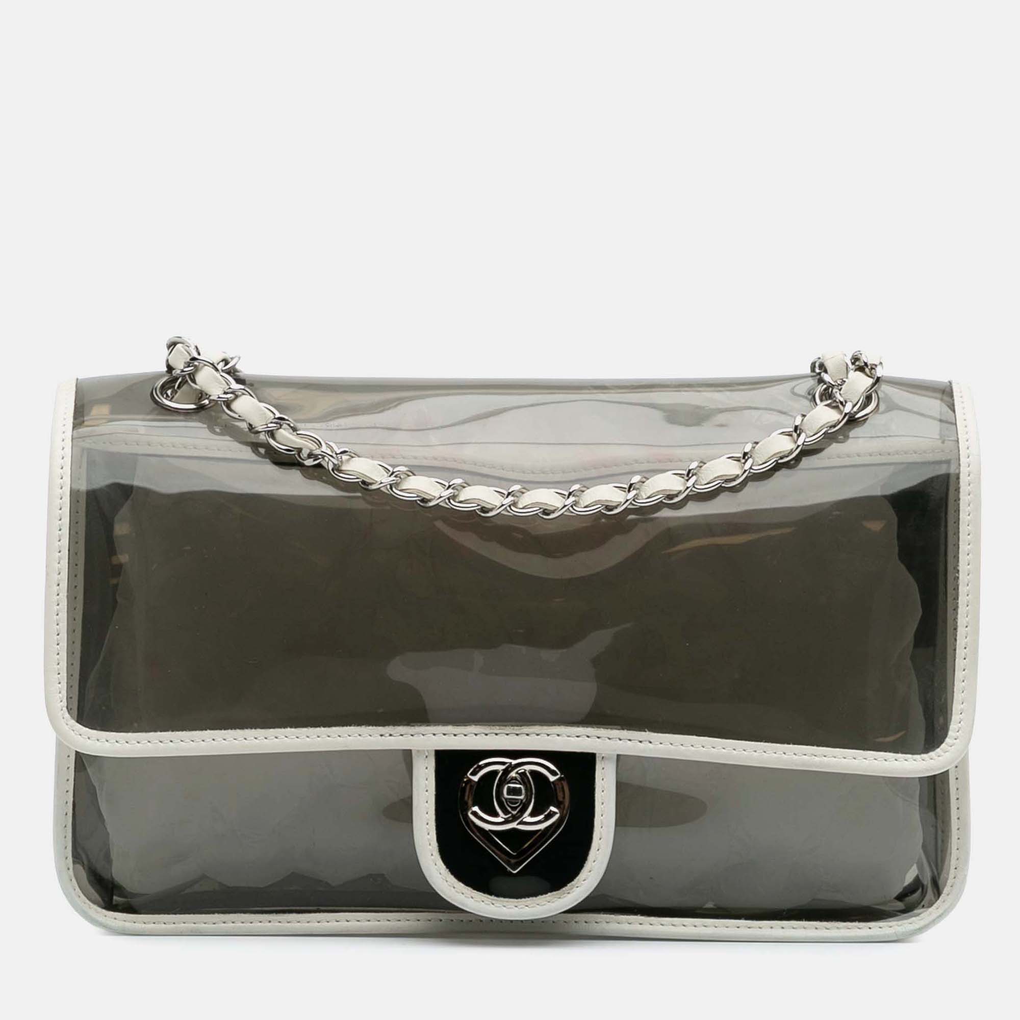 

Chanel Black White Large PVC and Lambskin Naked Flap
