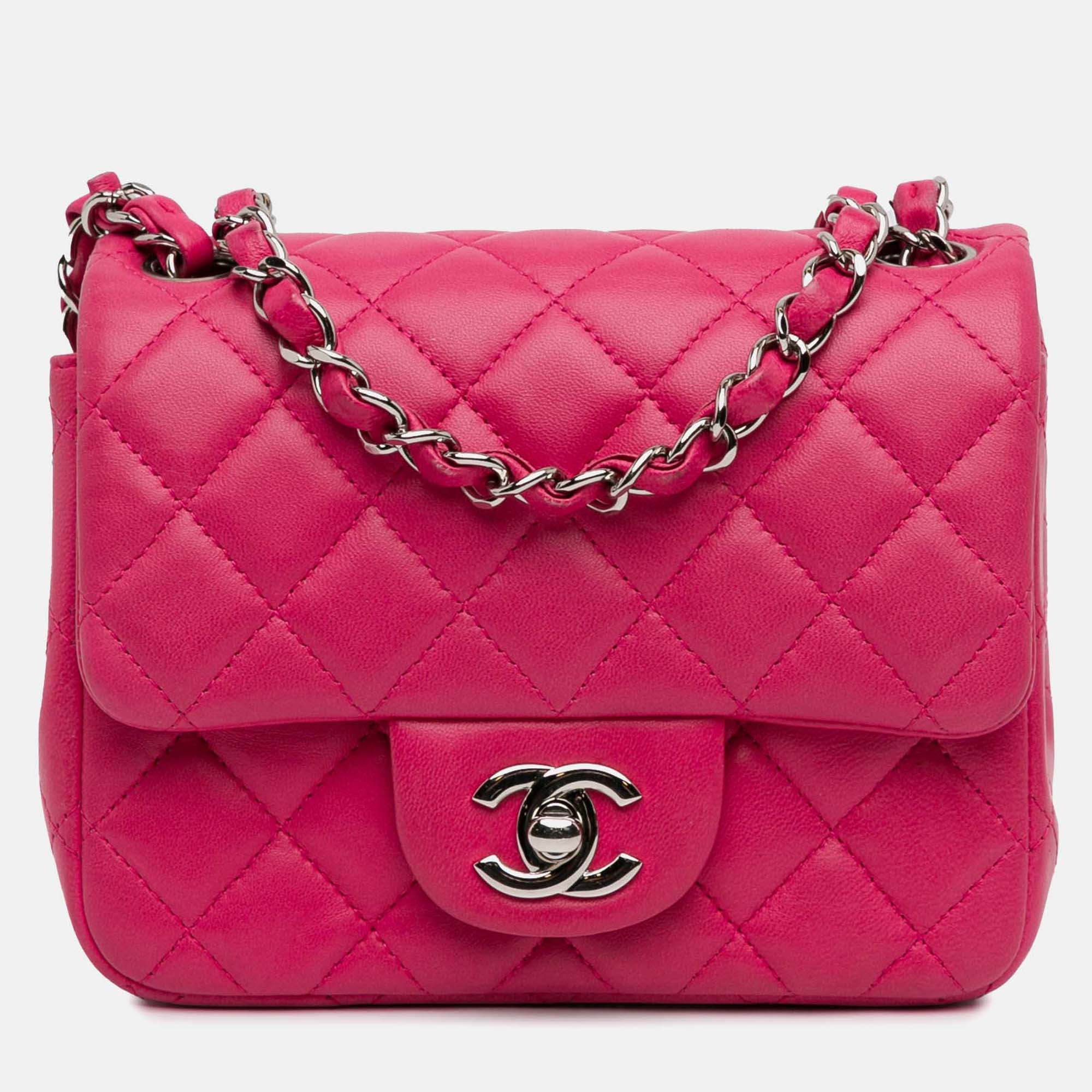 

Chanel Pink Mini Square Classic Lambskin Single Flap