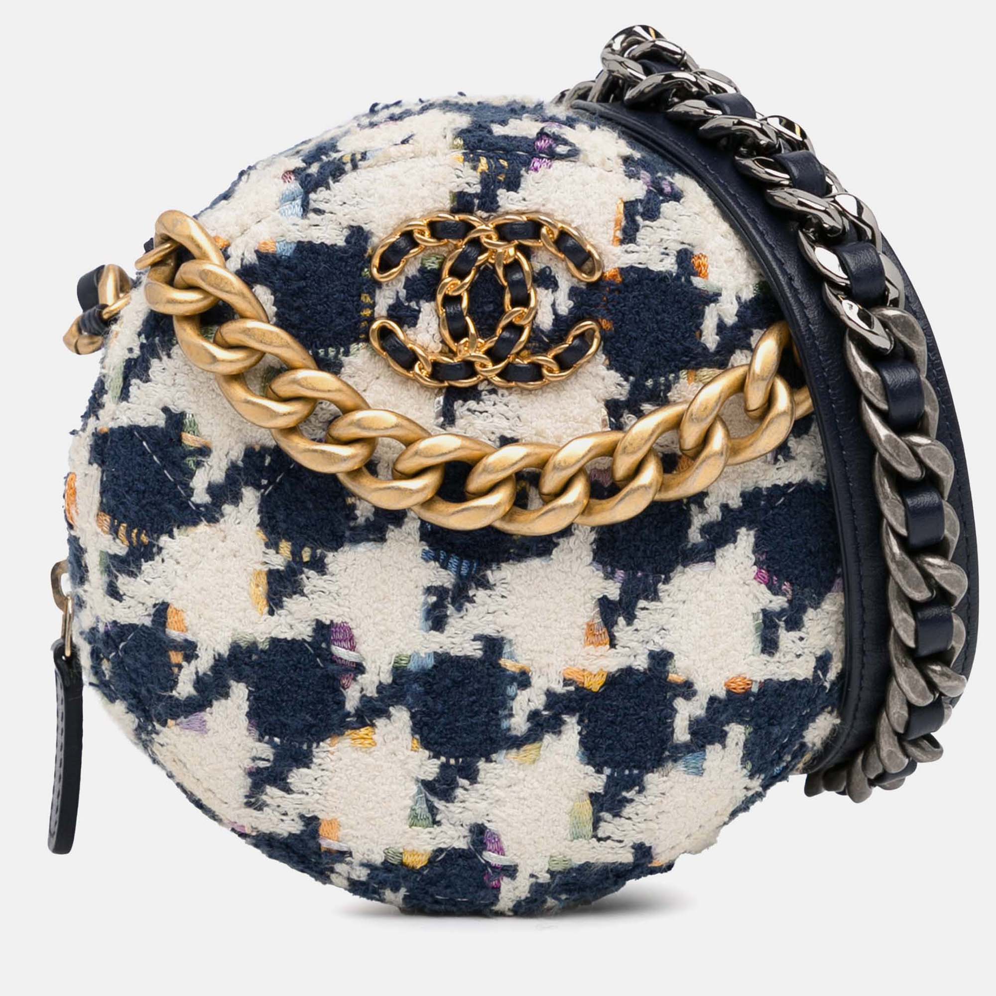 

Chanel Multicolor Tweed 19 Round Clutch with Chain
