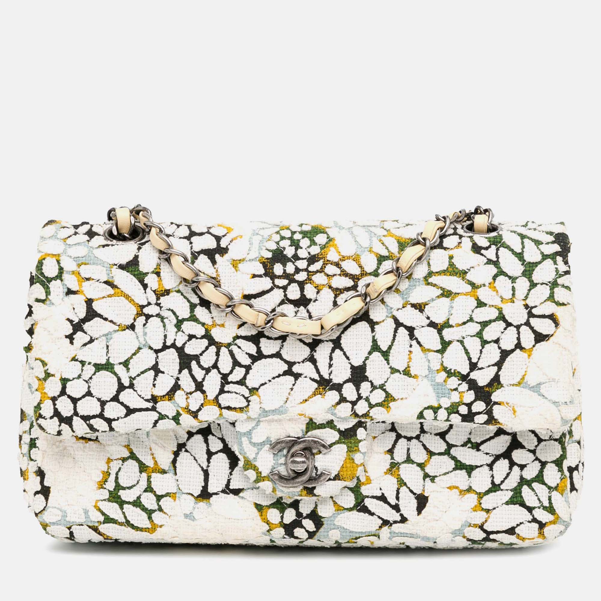 

Chanel Multicolor Medium Classic Chevron Tweed Floral Double Flap
