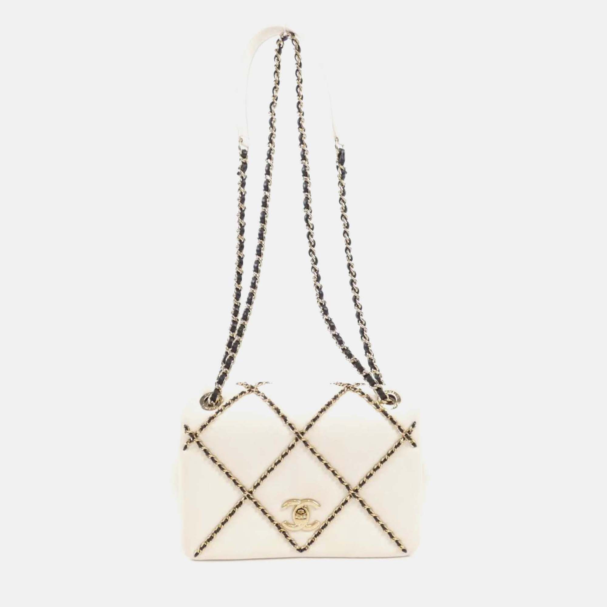 

Chanel White Lambskin Shoulder Bag