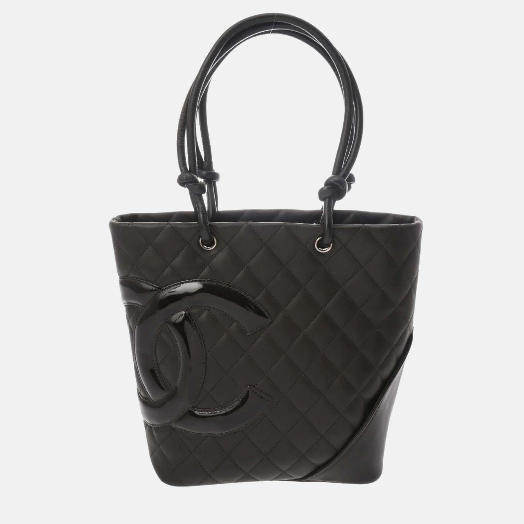 

Chanel Cambon Line Medium Tote Brown/Brown Enamel Lambskin Bag, Black