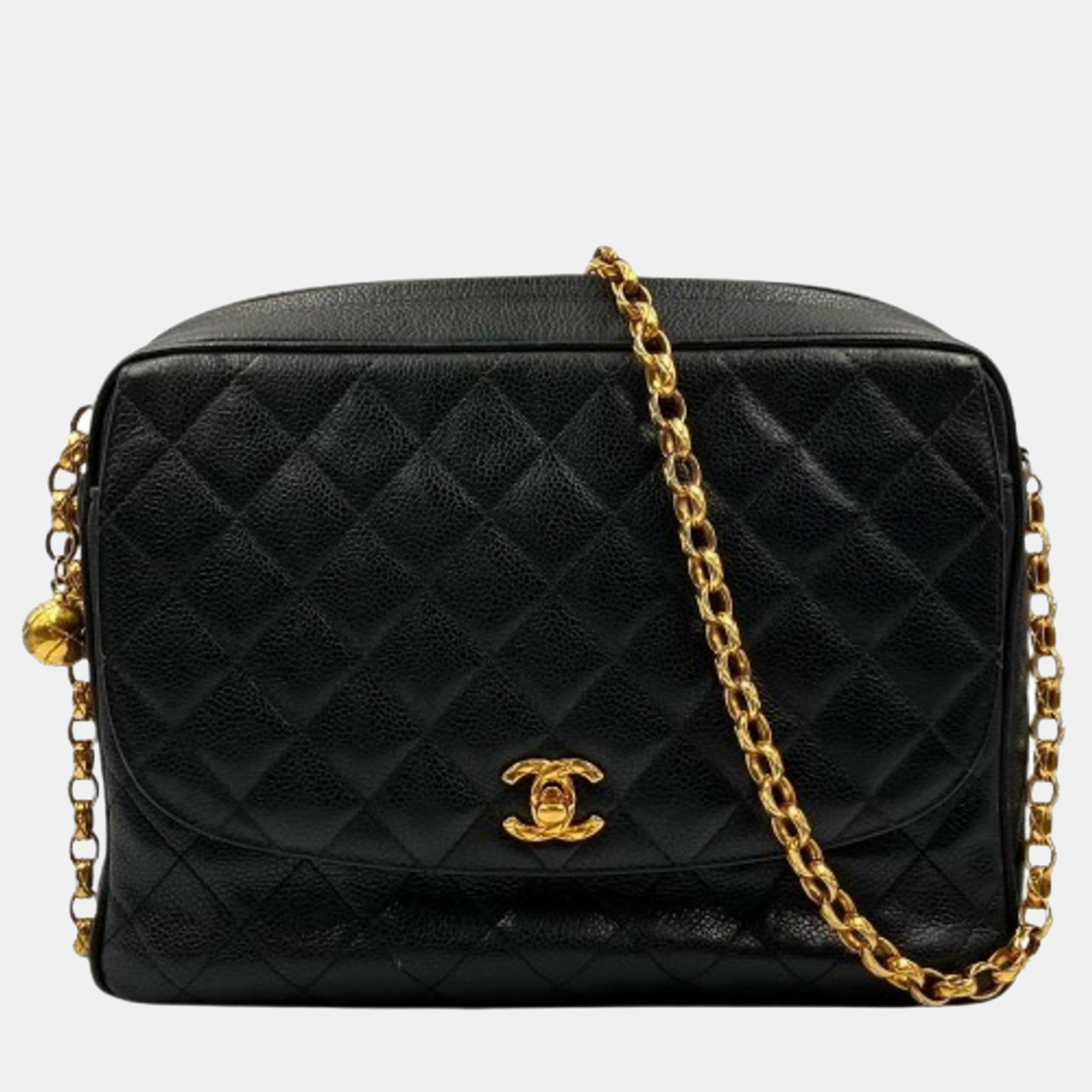 

Chanel Caviar Skin Shoulder Bag Ball Chain Turn Lock, Black