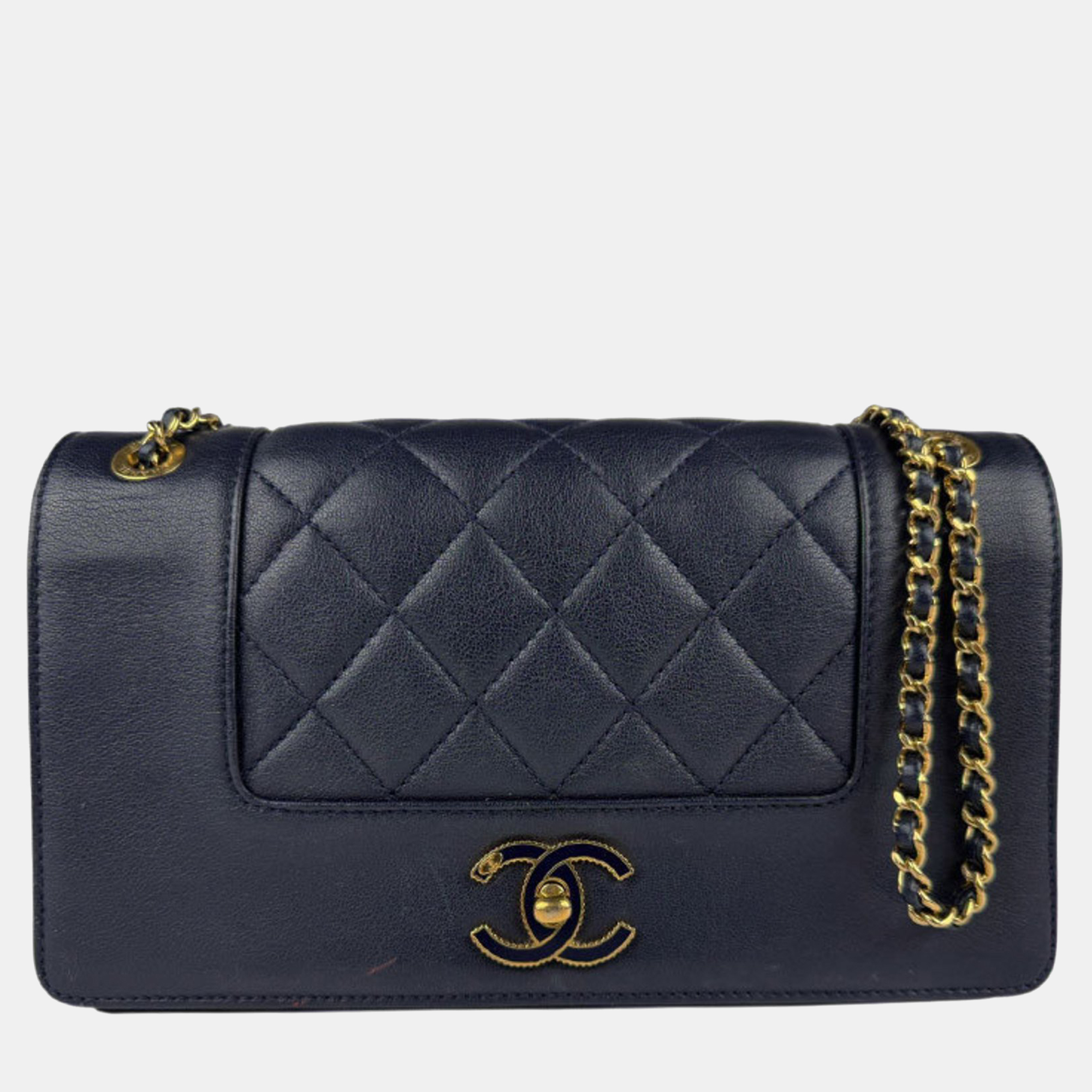 

Chanel Shoulder Bag Mademoiselle Leather Navy Gold, Navy blue
