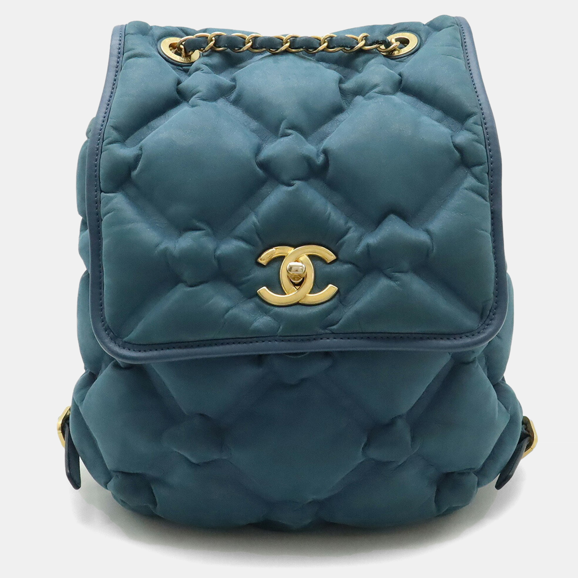 

Chanel Bubble Quilt Chain Shoulder Backpack Leather Blue Pink