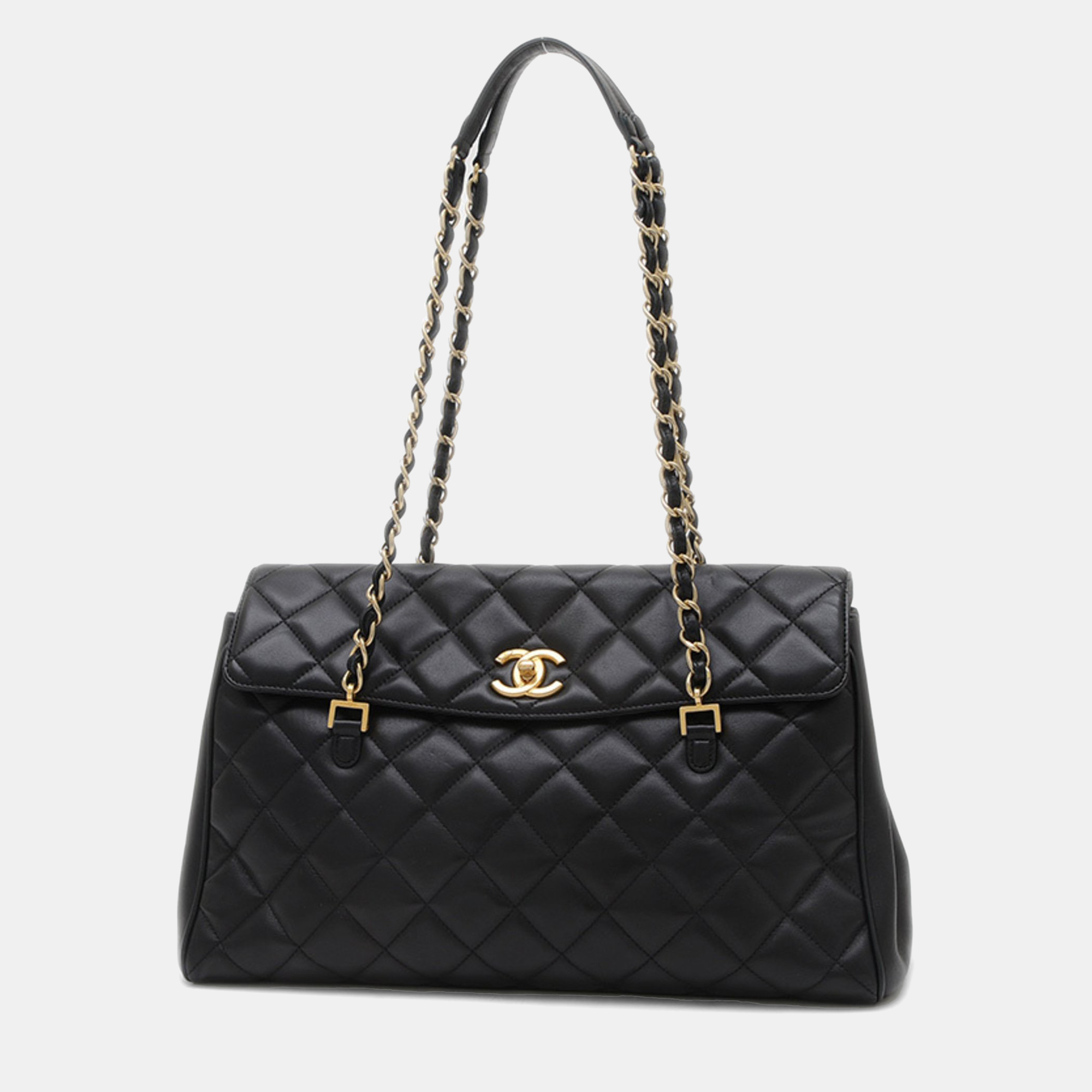 

Chanel Matelasse Large Chain Shoulder Bag In Black Lambskin