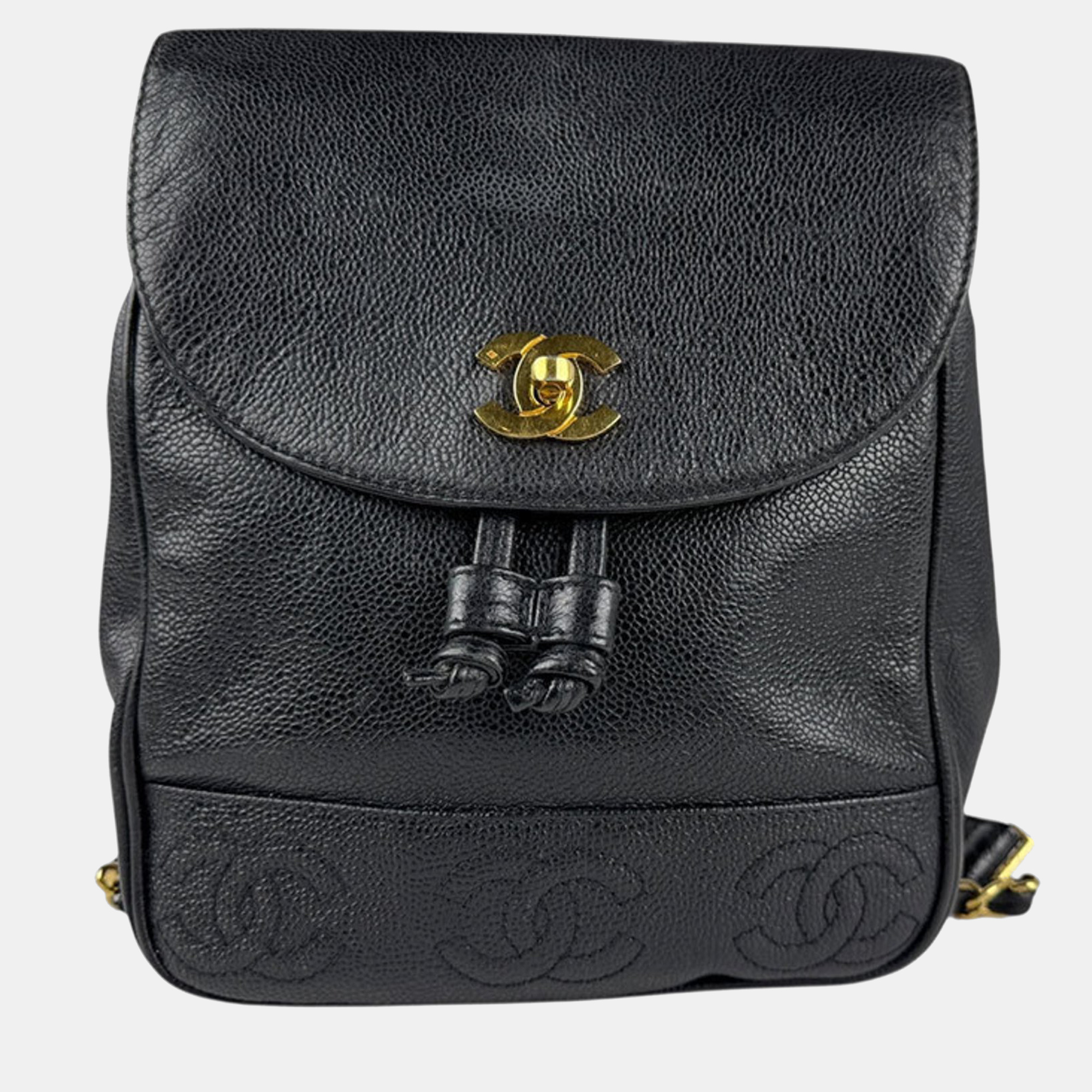 

Chanel Coco Mark Backpack Caviar Skin Leather Black Gold