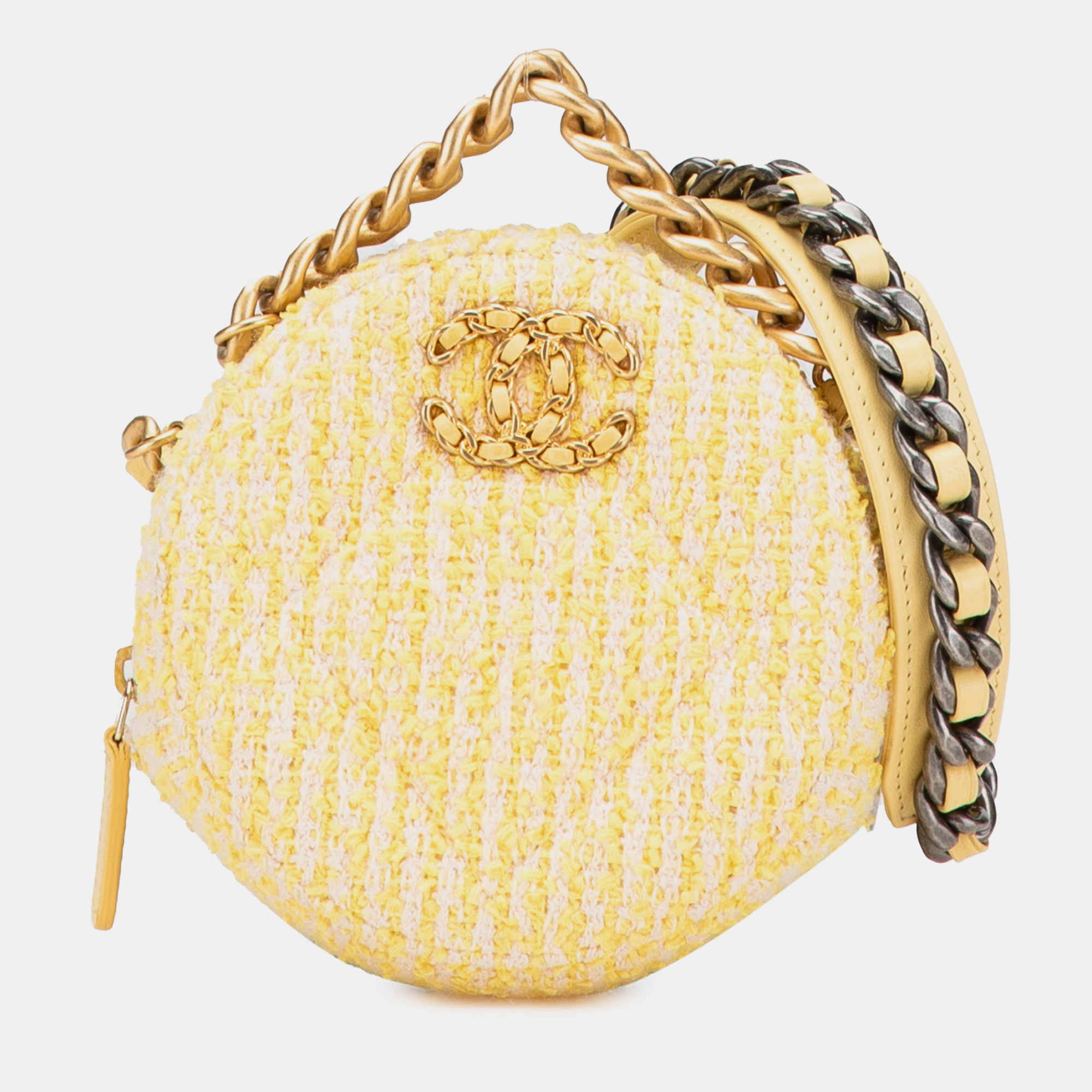 

Chanel Yellow Tweed 19 Round Clutch with Chain