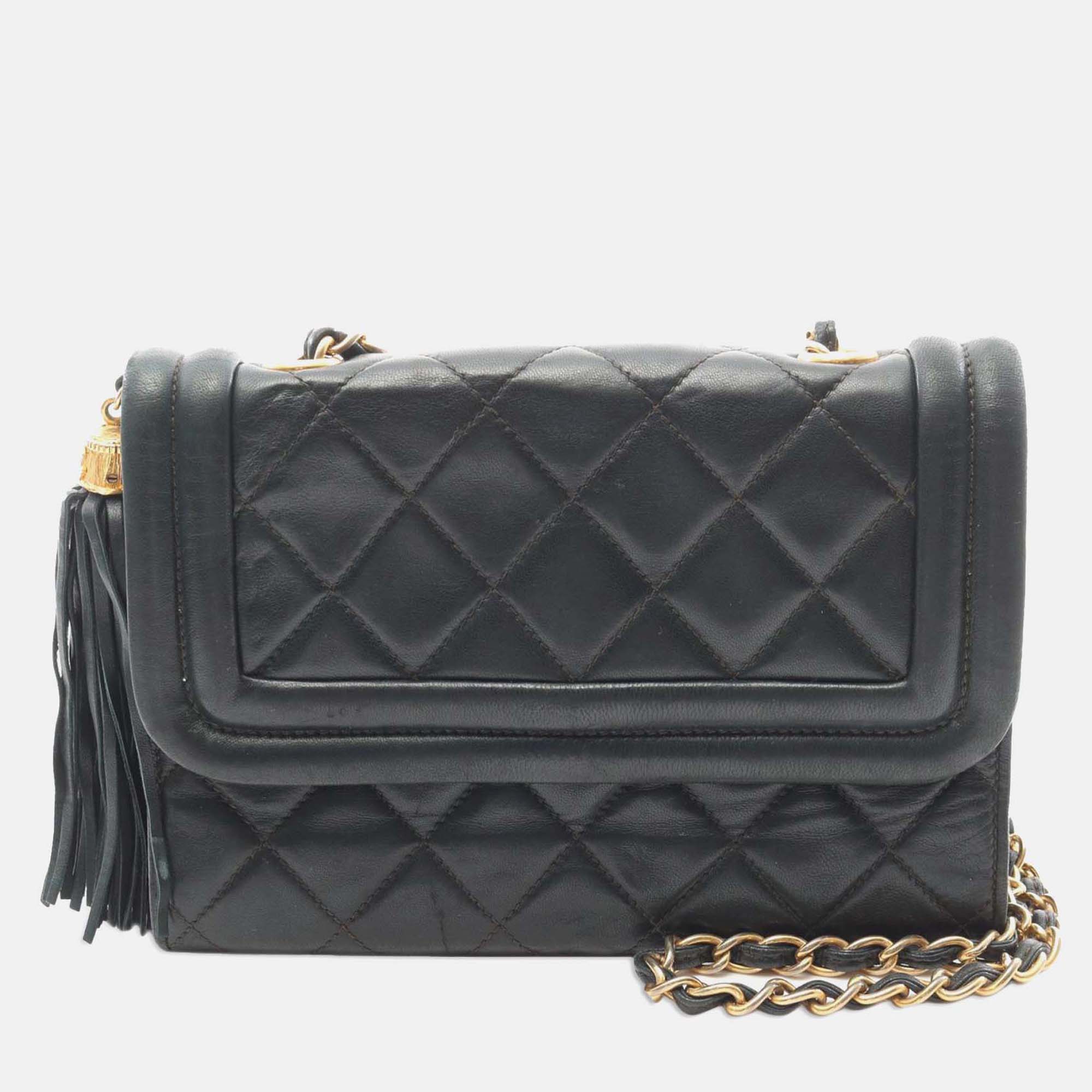 

Chanel Green Mini Quilted Lambskin Tassel Flap