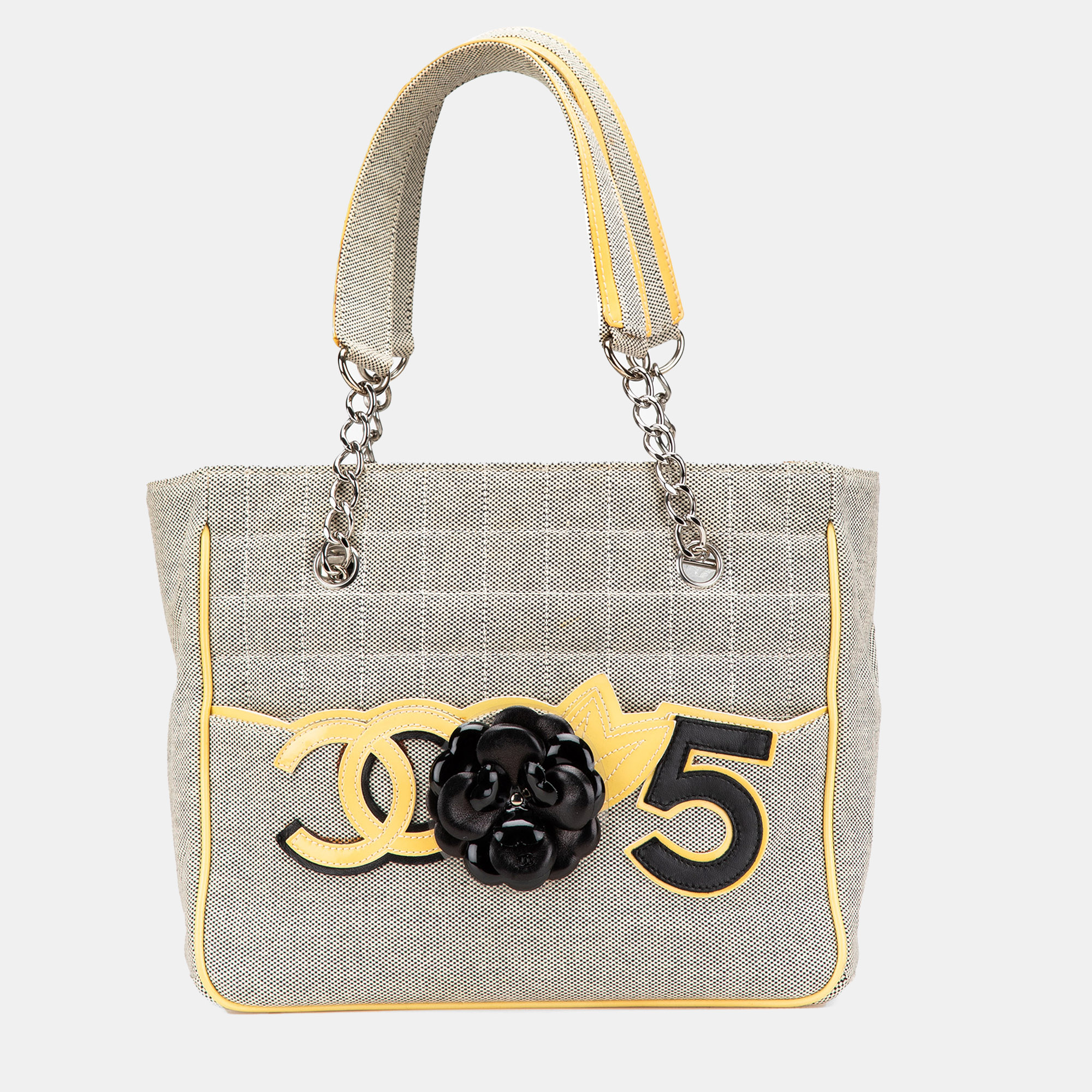 

Chanel CC Camellia No. 5 Choco Bar Canvas Tote, Grey