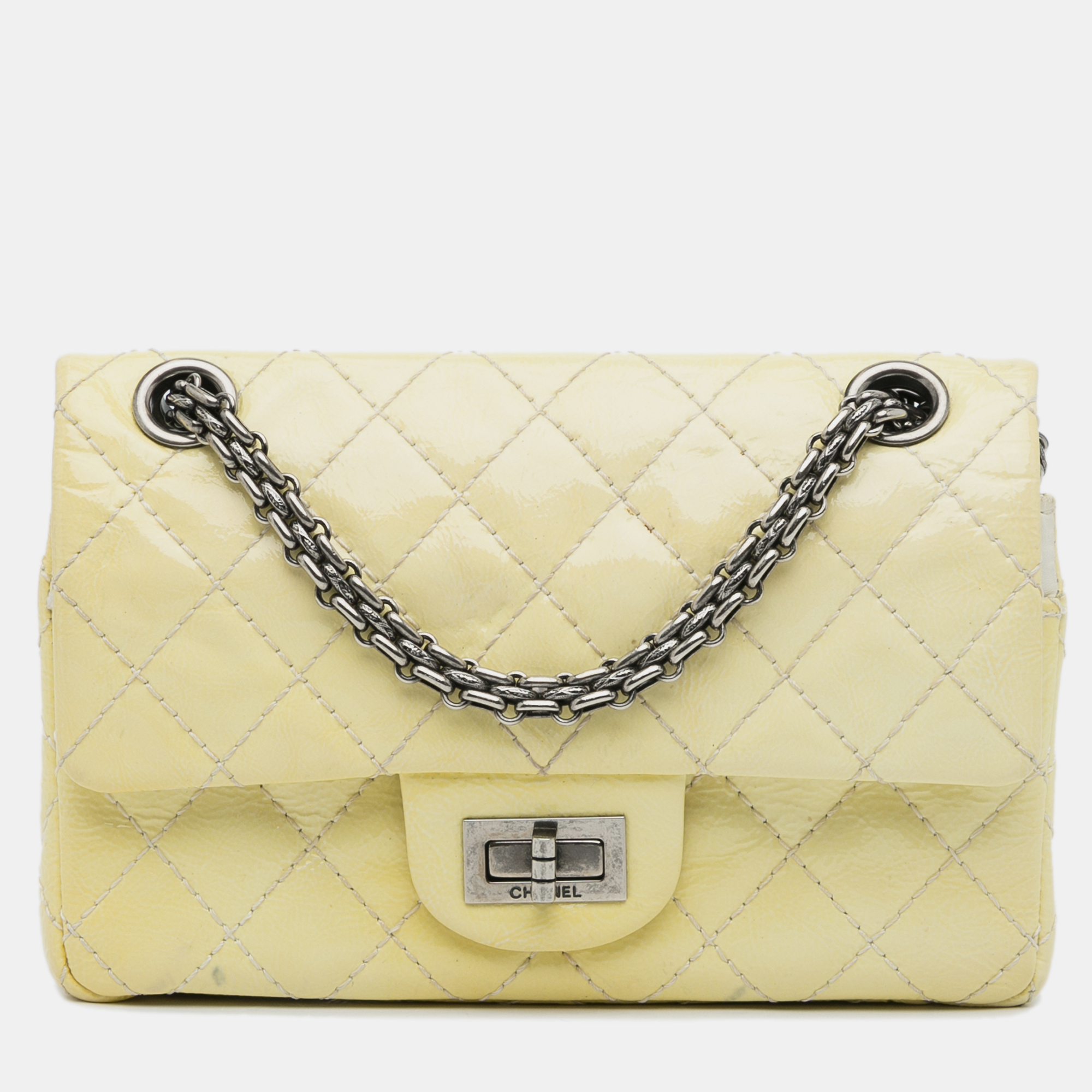 

Chanel Mini Reissue 2.55 Double Flap Yellow Patent Bag