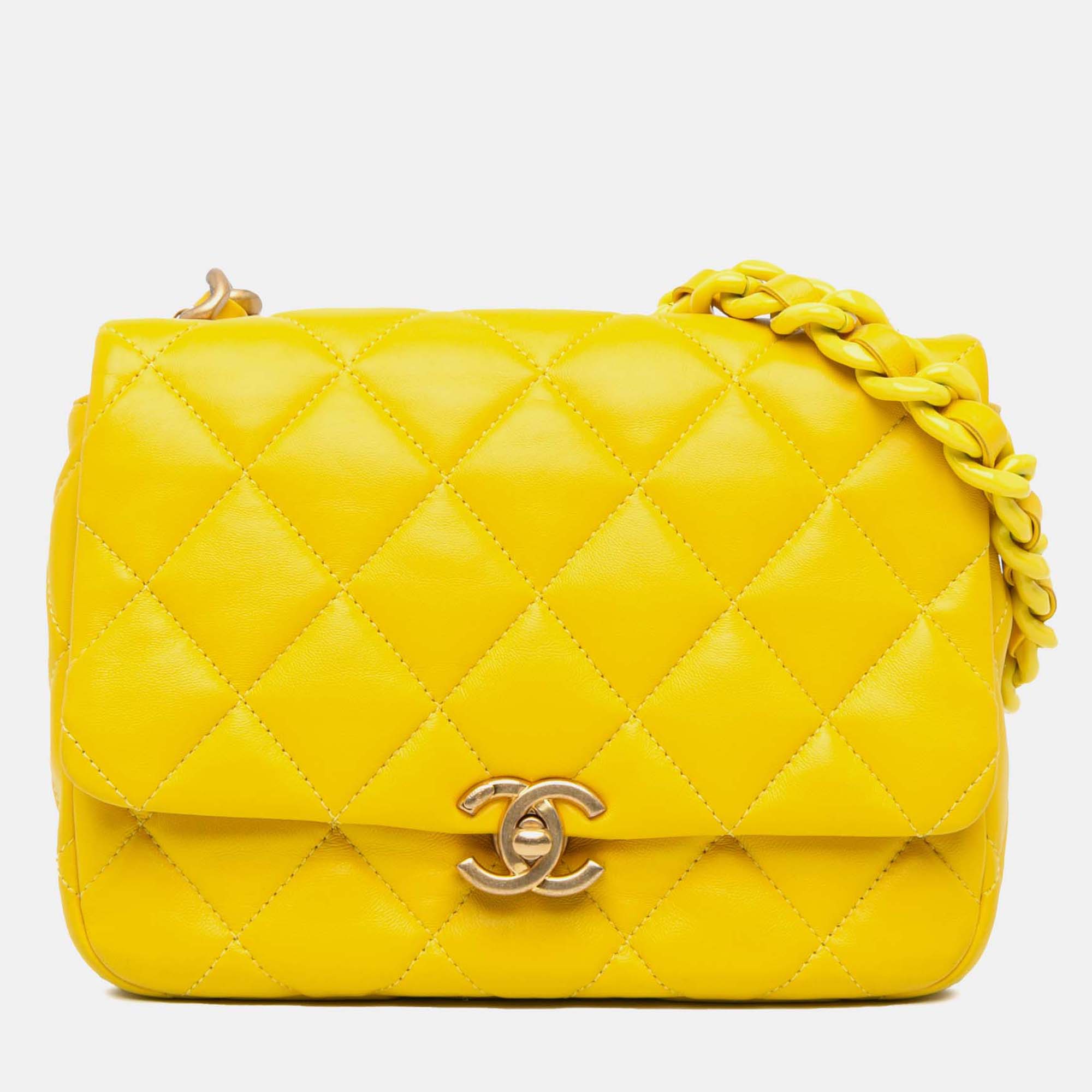 

Chanel Yellow Small Quilted Lambskin Candy Chain Flap