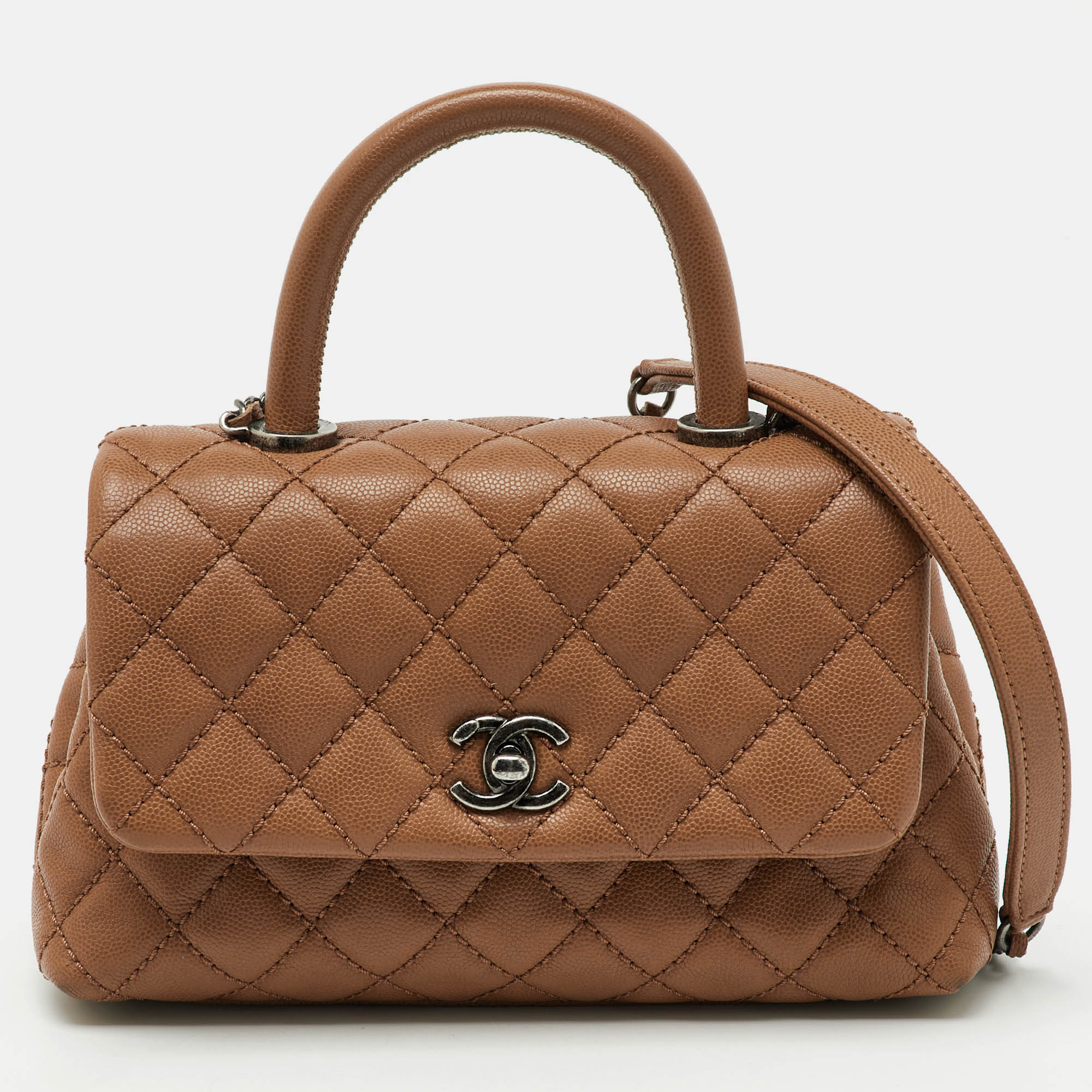 

Chanel Brown Quilted Caviar Leather Mini Coco Top Handle Bag