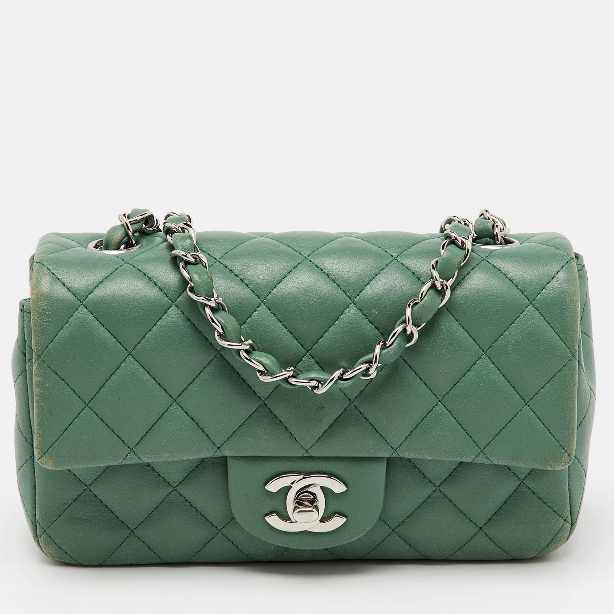

Chanel Green Quilted Leather Rectangular Mini Classic Flap Bag