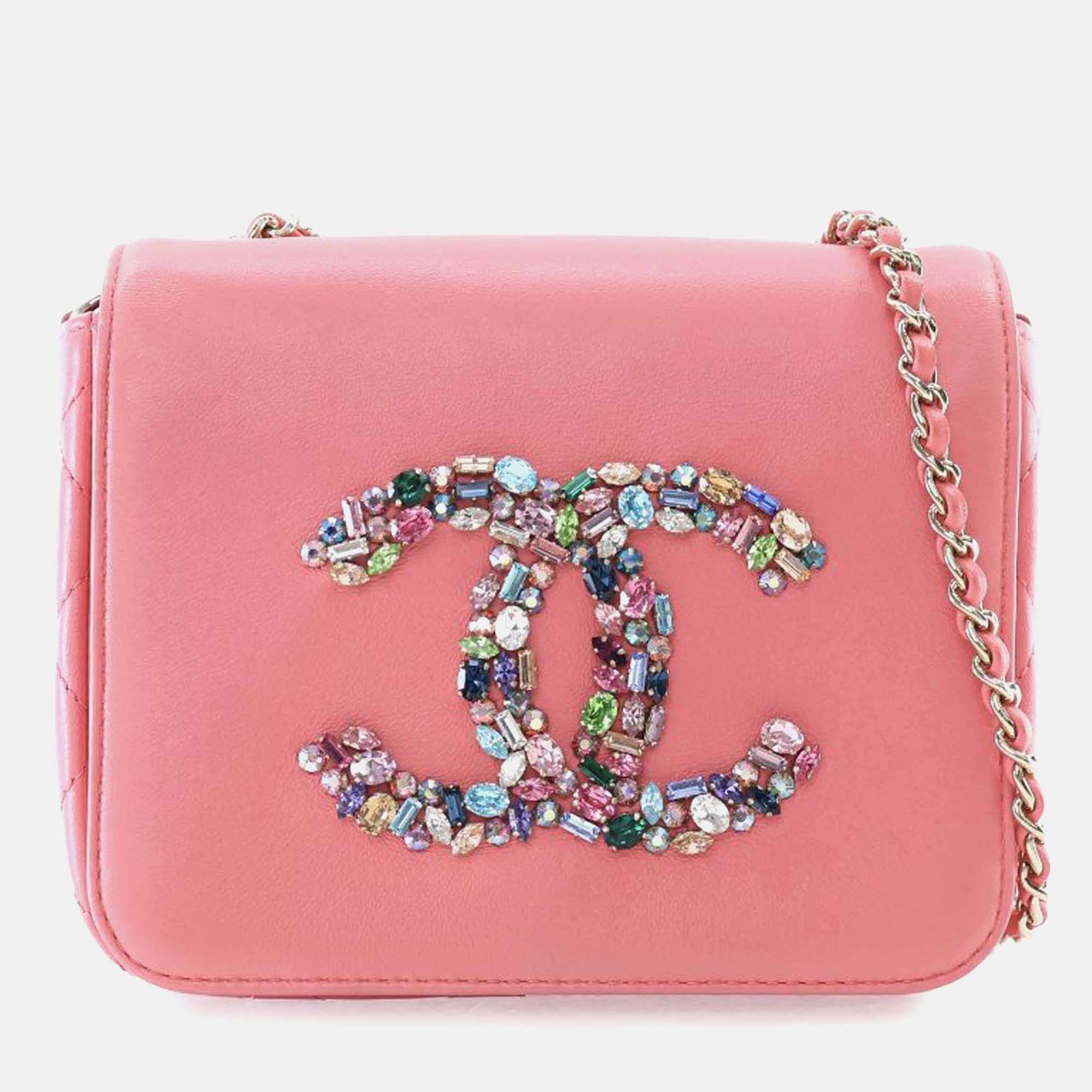 

Chanel Pink Mini Lambskin Giant Crystal CC Flap
