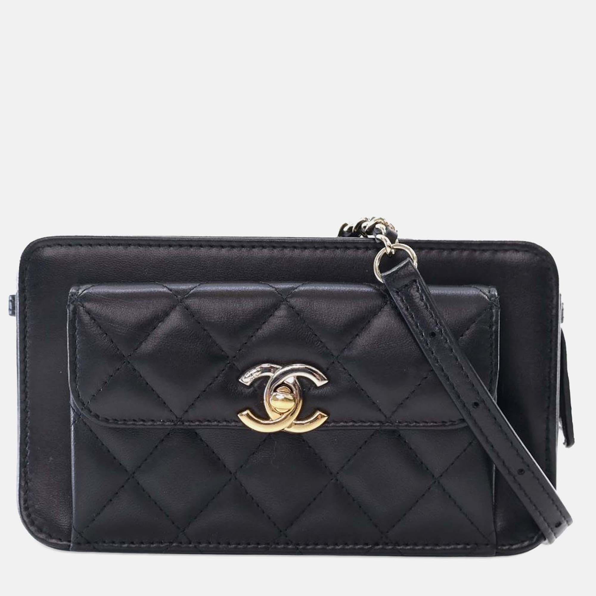 

Chanel Black Quilted Lambskin Front Pocket Clutch With Chain