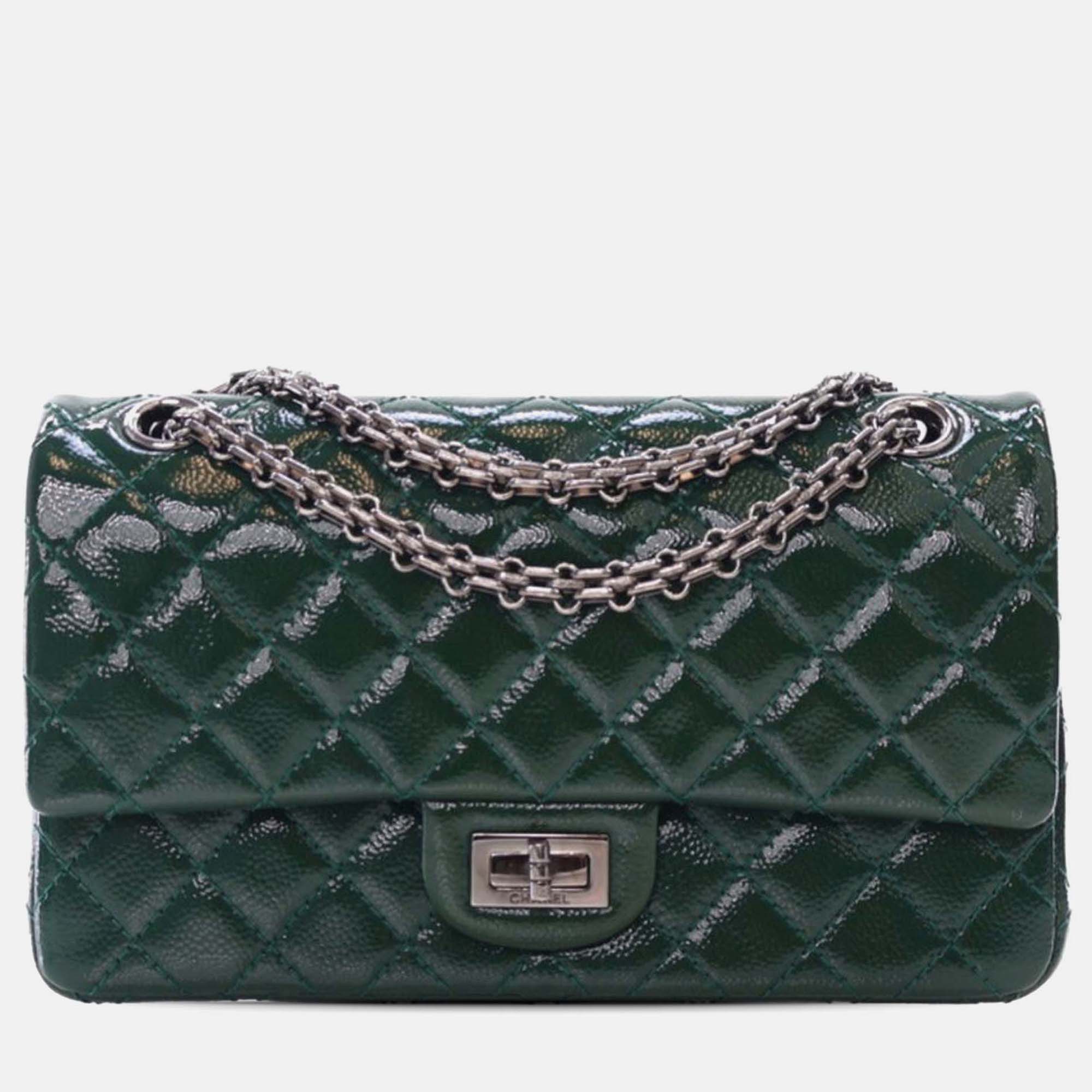 

Chanel Green Reissue 2.55 Quilted Patent Caviar Double Flap 225
