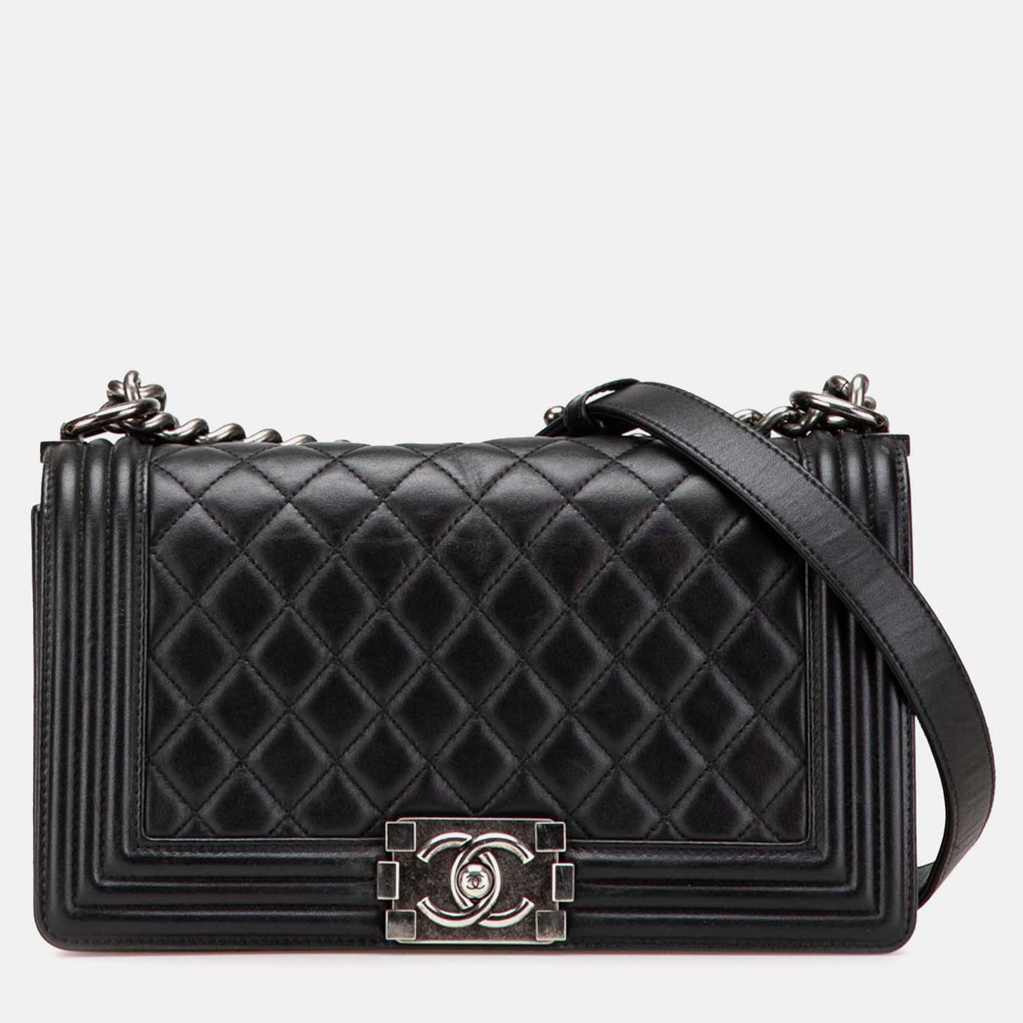 

Chanel Black Old Medium Quilted Lambskin Boy Flap