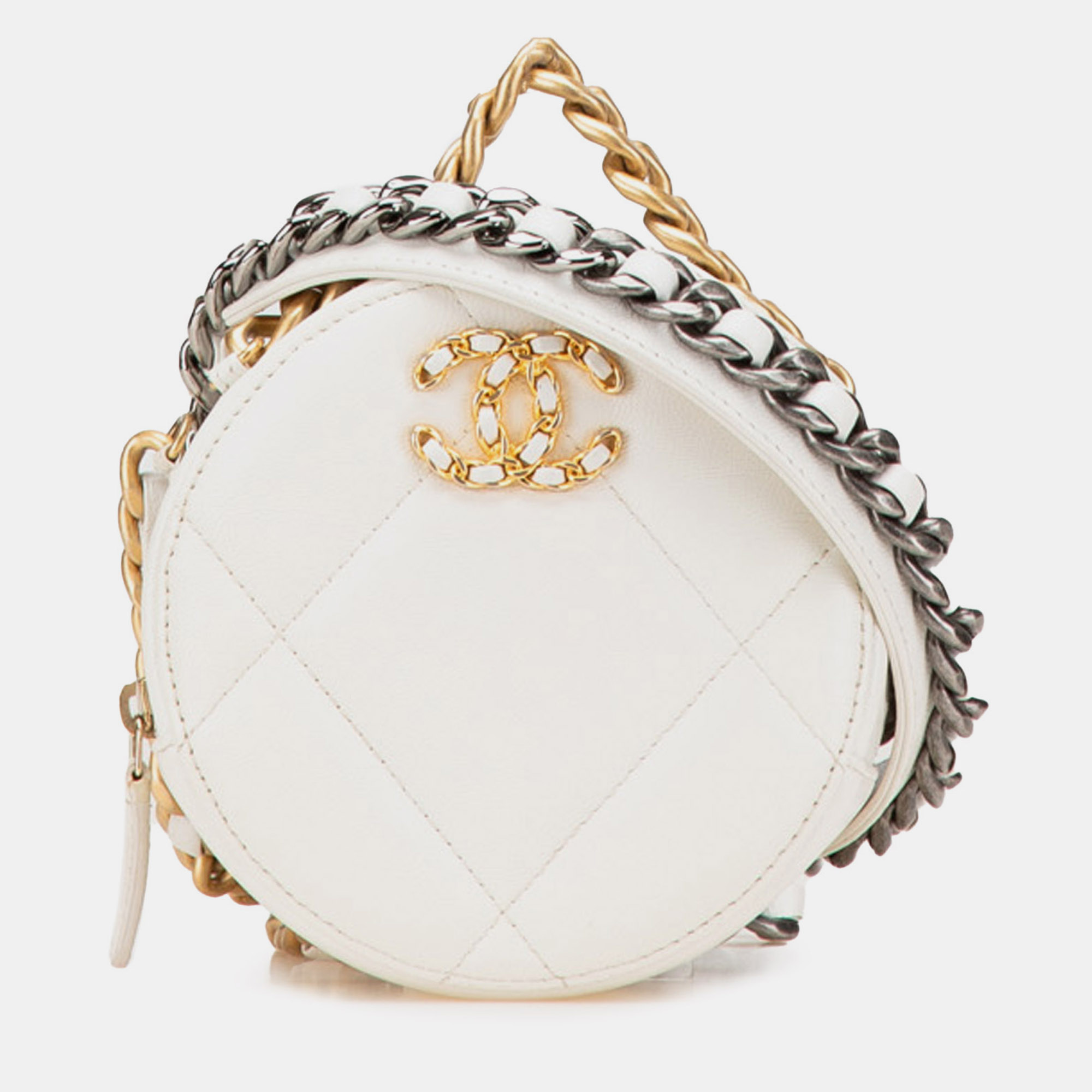 

Chanel White Lambskin 19 Round Clutch with Chain