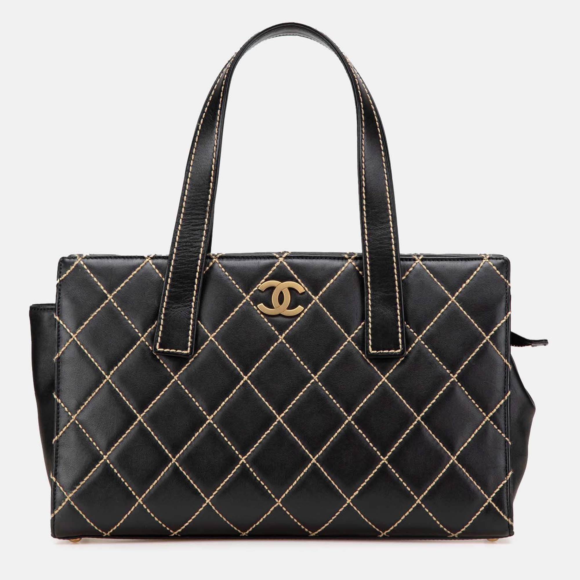 

Chanel Black CC Lambskin Wild Stitch Handbag