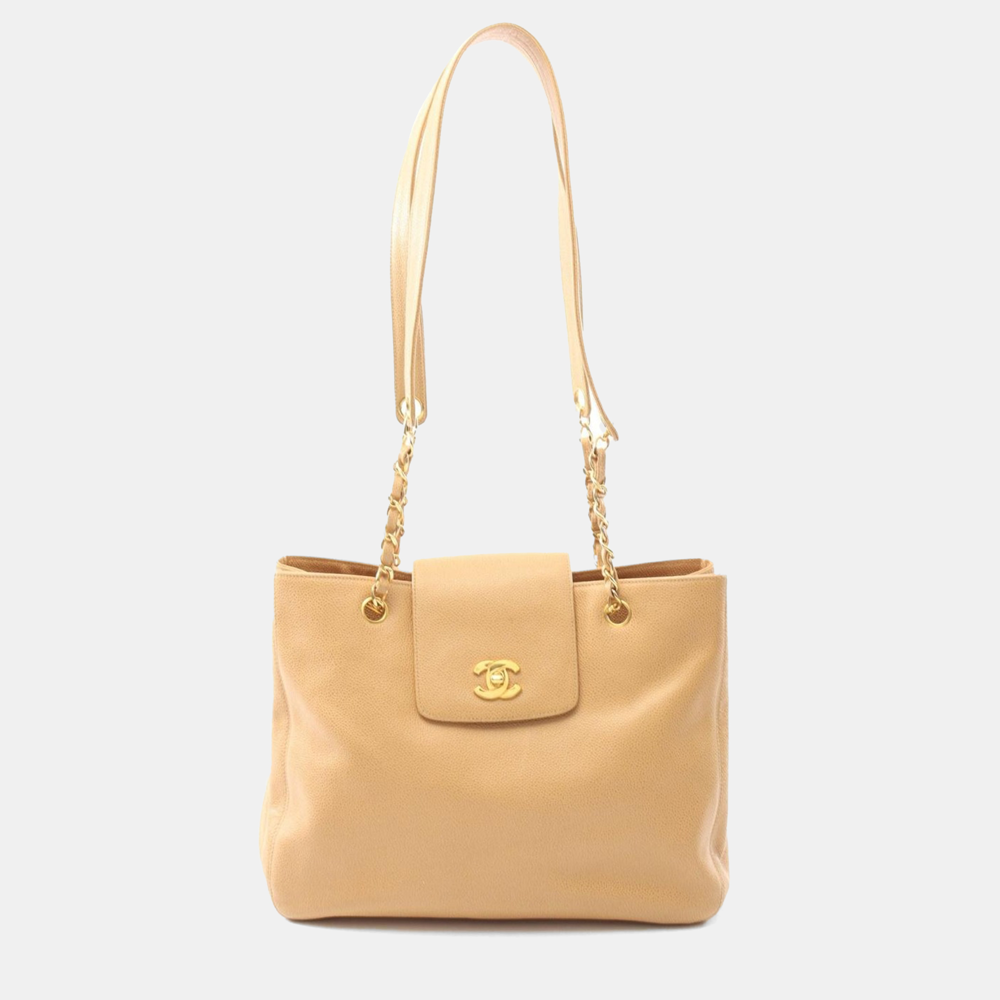 

Chanel Coco Mark Beige Calfskin Leather Chain Shoulder Bag GHW