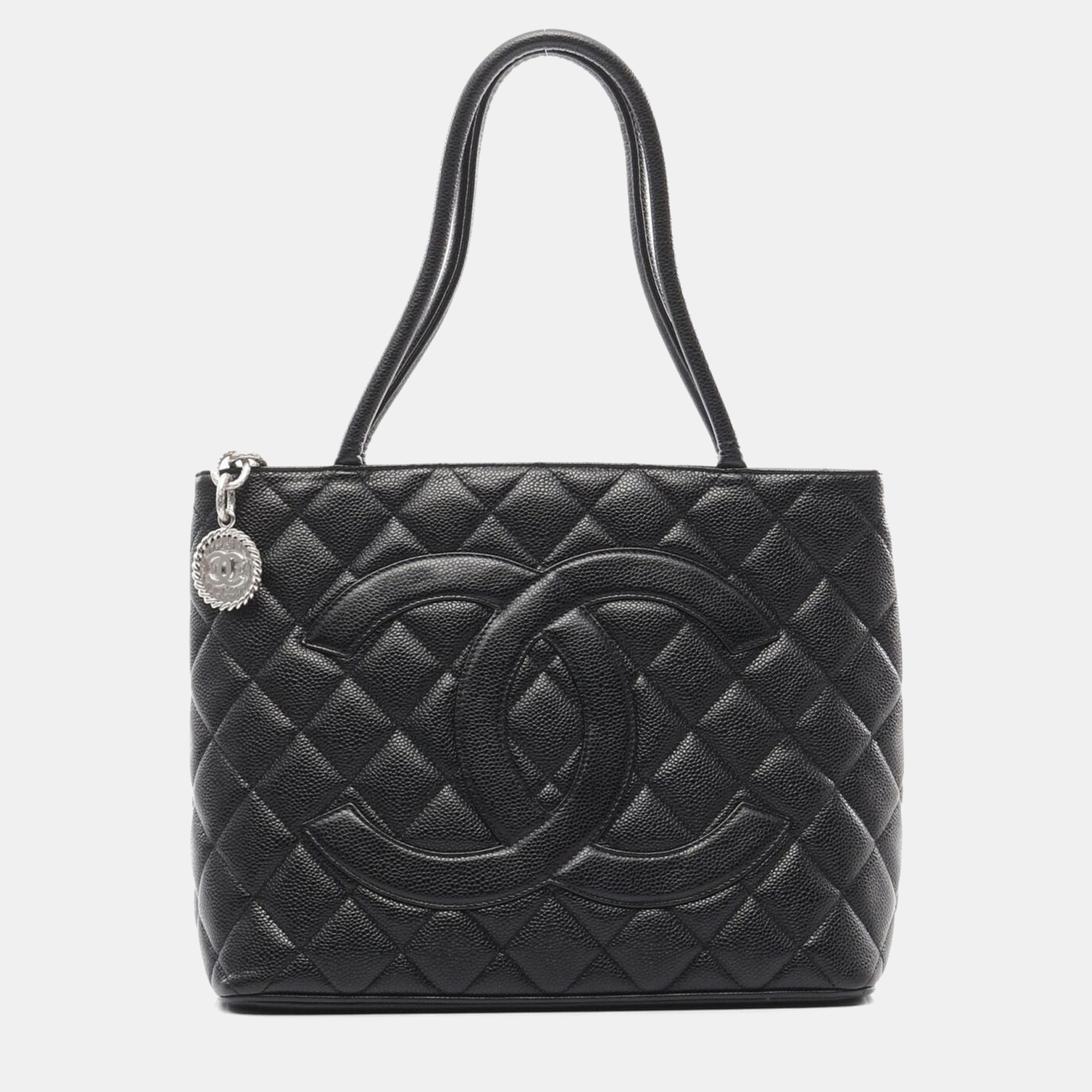 

Chanel Medallion Black Grained Leather Tote SHW