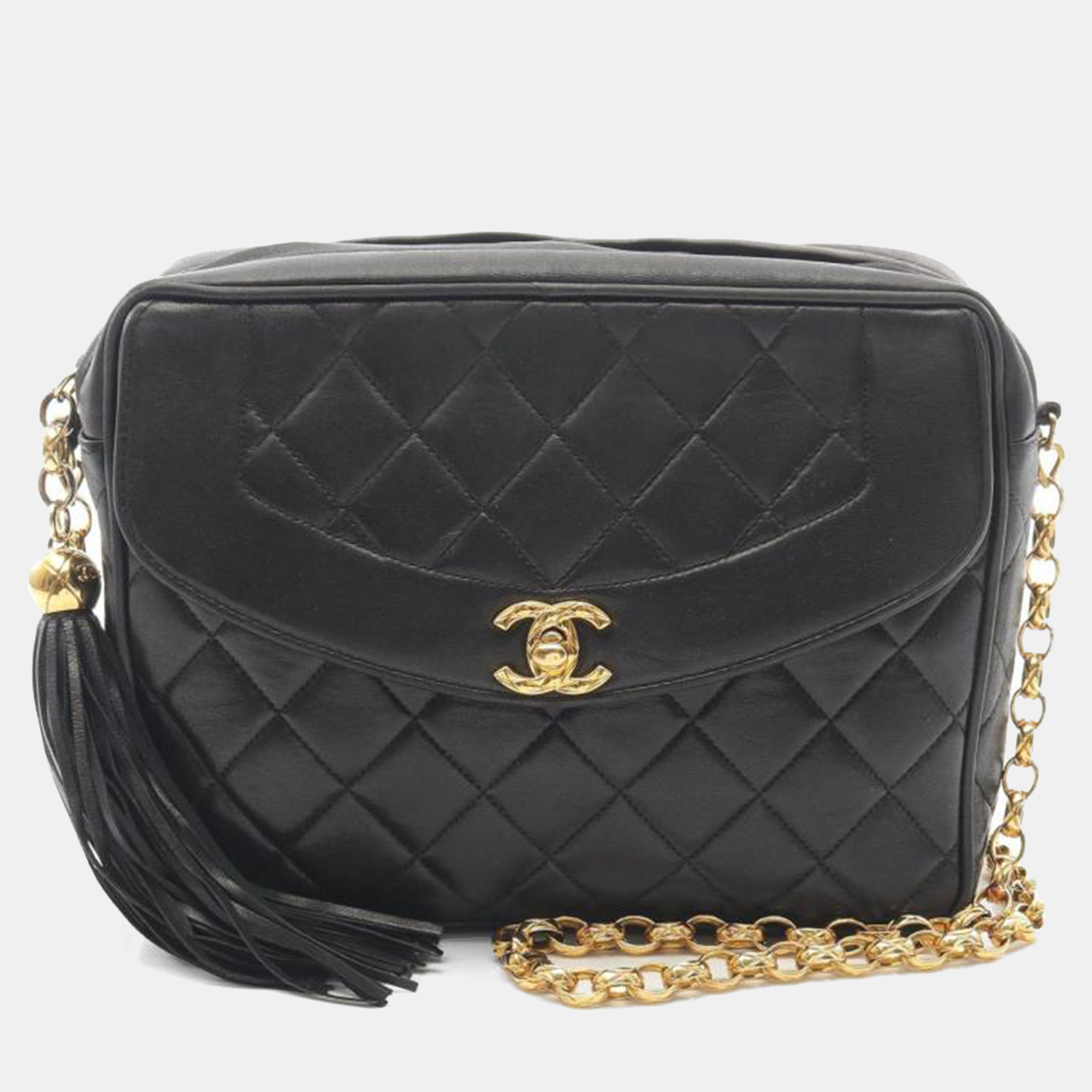 

Chanel Matelasse Black Lambskin Leather Crossbody Chain Shoulder Bag GHW