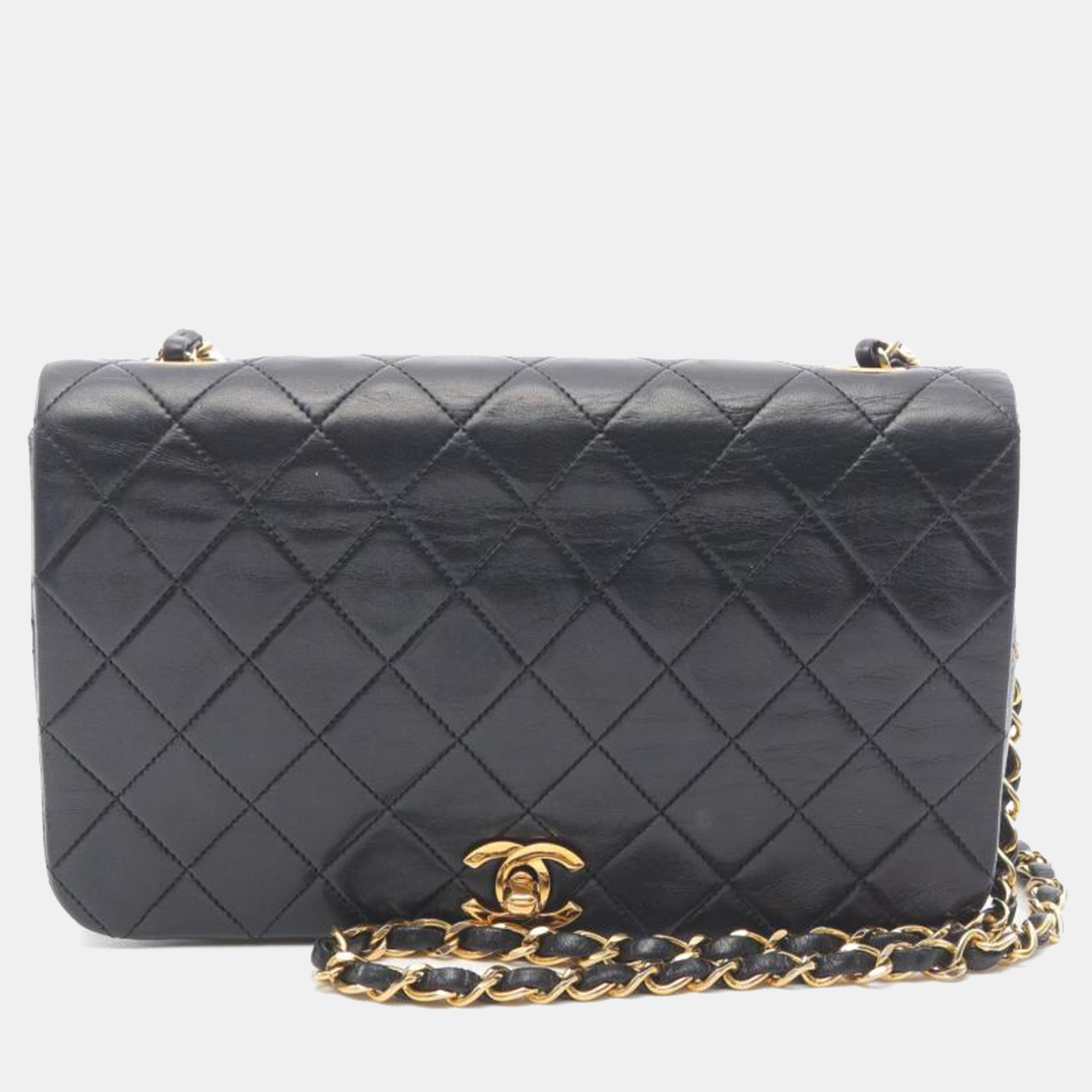 

Chanel Matelasse Full Flap Black Lambskin Leather Crossbody Chain Shoulder Bag GHW