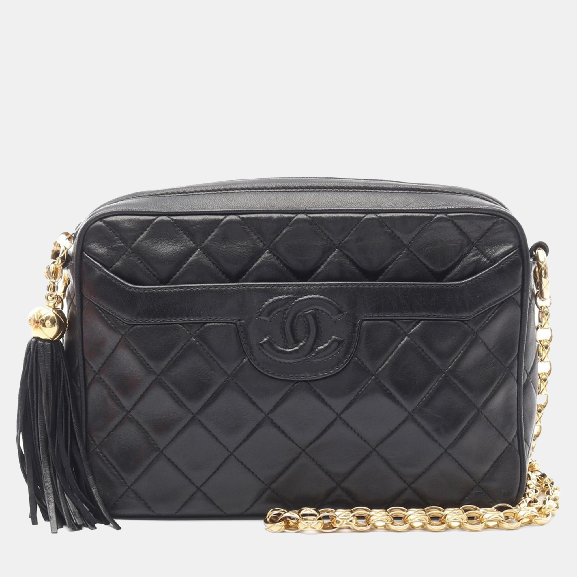 

Chanel Matelasse Black Lambskin Leather Chain Shoulder Bag GHW