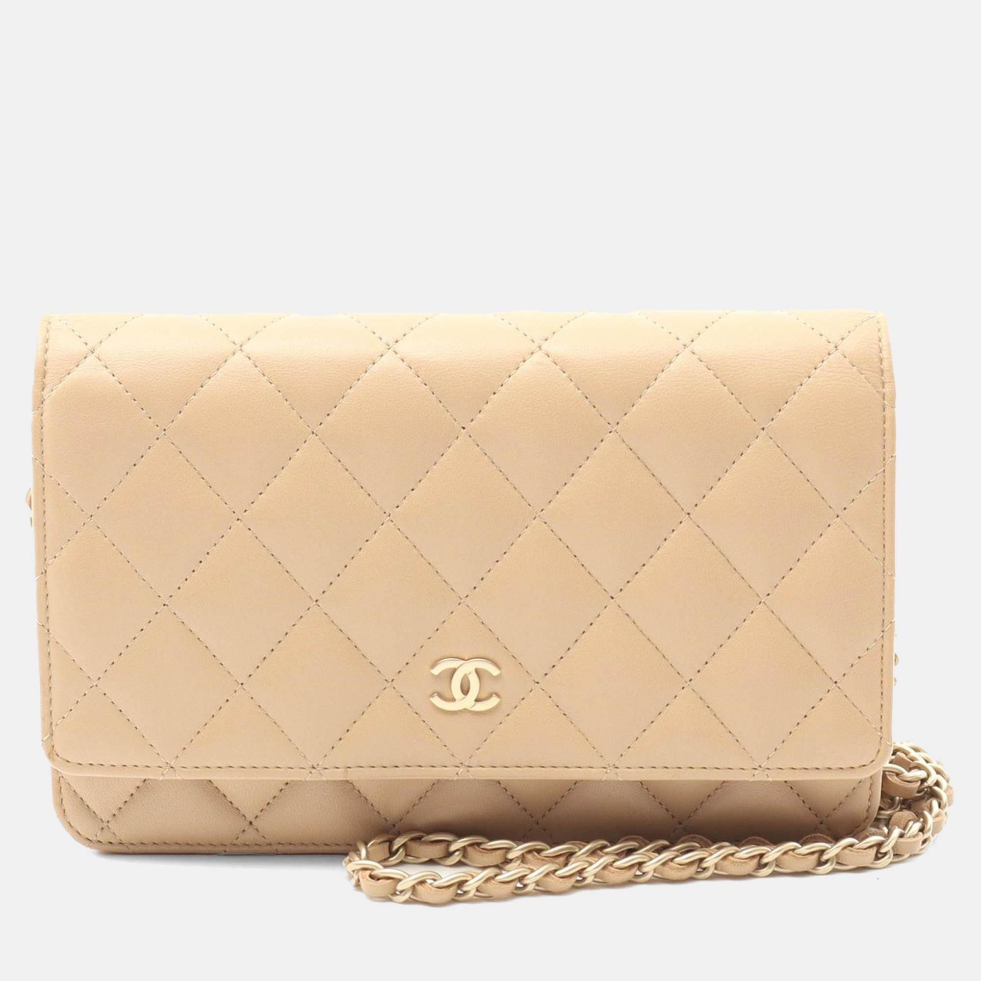 

Chanel CC Matelasse Chain Shoulder Bag Lambskin Leather Beige GHW