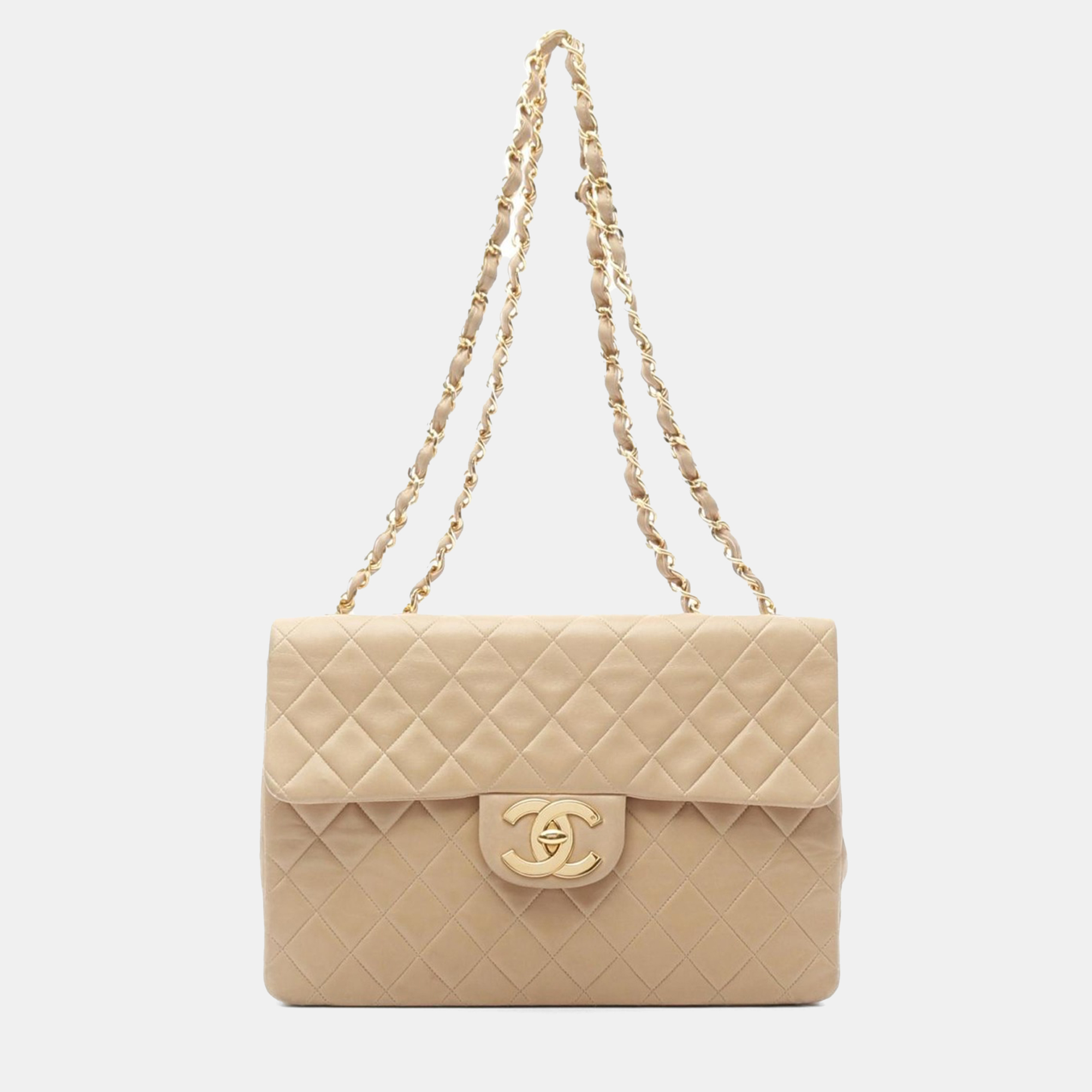 

Chanel Jumbo Matelasse 34 Beige Lambskin Leather Chain Shoulder Bag